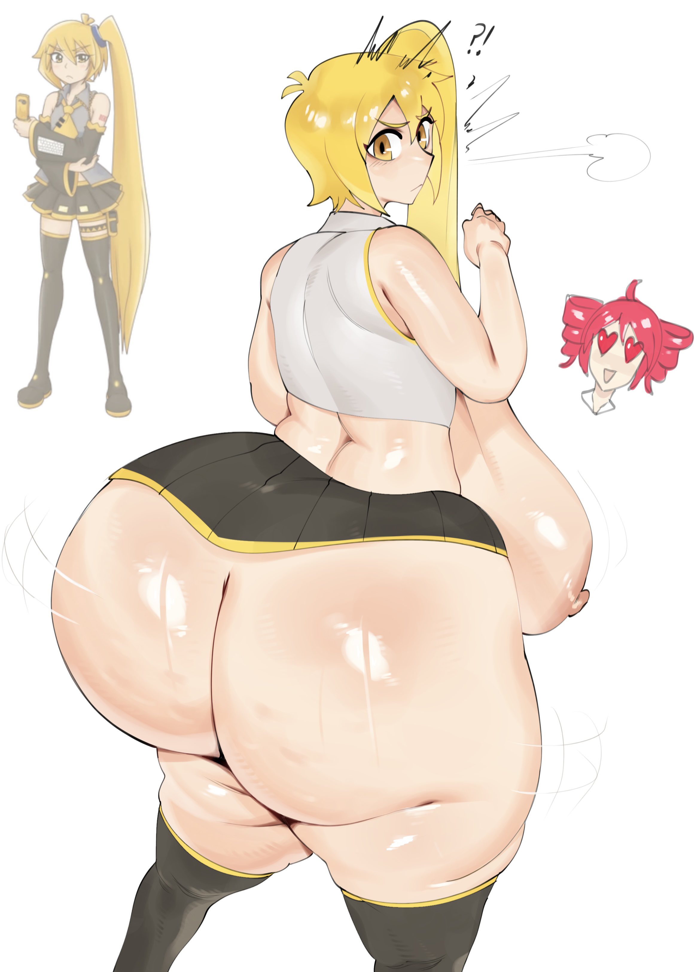 ?!, 1girls, akita neru, ass bigger than head, ass bigger than skirt, ass freak, blush, blushing, breasts bigger than head, bursting butt, cellulite, epic butt, fat butt, female, fuckable butt, goonable, heavy butt, huge ass, huge breasts, hyper, hyper ass, hyper breasts, juicy butt, kasane teto, looking back, phoenixblumm, phoenixlamarrr, startled, tagme, vocaloid