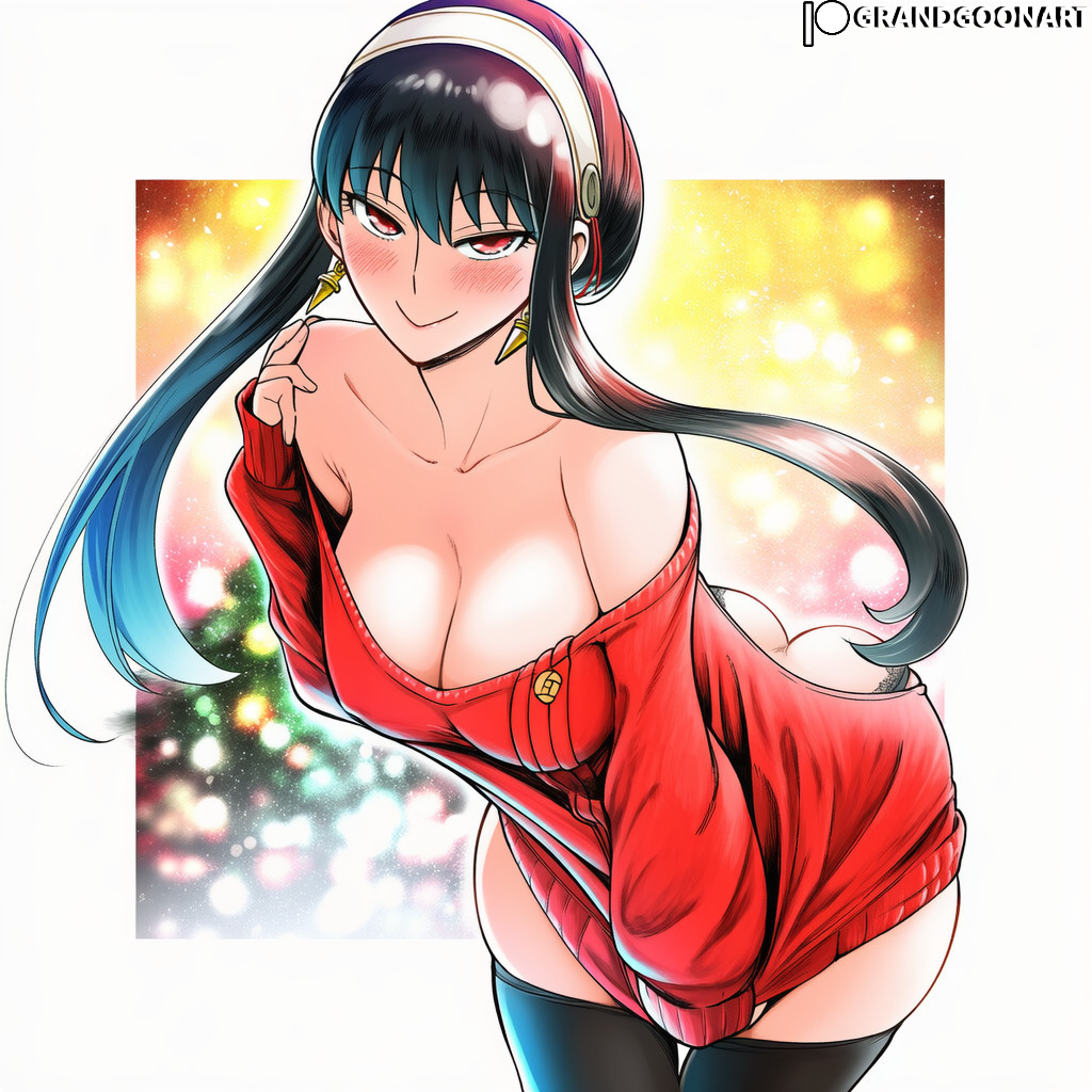 accurate art style, ai generated, big ass, christmas, female, female focus, grandgoonart, manga, manga cover, manga page, manga style, patreon, patreon username, pubic hair, shonen jump, spy x family, sweater, yor briar, yor forger