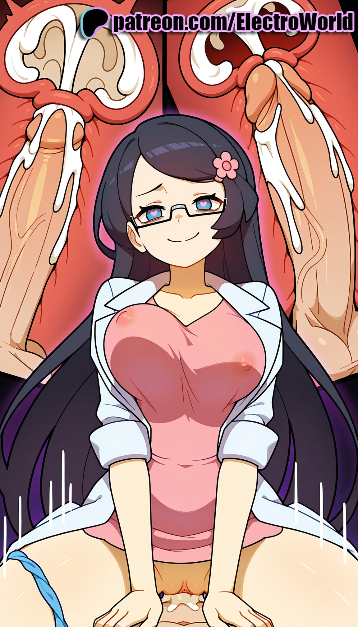 1boy, 1girls, 2025, ai generated, artist name, bespectacled, breasts, bust, cervix, chest, clitoral hood, clock, cock, cowgirl position, cross section, cum, cum in pussy, deep penetration, dick, ejaculation, electroworld, excessive cum, exposed pussy, female, female orgasm, fennel (pokemon), flower, fucking, glasses, hair flower, hair ornament, heart-shaped pupils, hi res, high quality, high resolution, highres, inset, intercourse, internal cumshot, juicy pussy, legs apart, legs spread, long hair, love making, magic circle, makomo (pokemon), open legs, orgasm, overflow, ovum, panties, panties around one leg, patreon, patreon username, penetration, penis, pointless condom, pokemon, pokemon bw, pussy, riding, sex, sexual intercourse, smile, solo focus, sperm cell, splayed legs, spread legs, stable diffusion, straddling, straight, tight pussy, uncensored, underwear, urethra, uterus, vagina, vaginal penetration, watermark, woman on top, x-ray