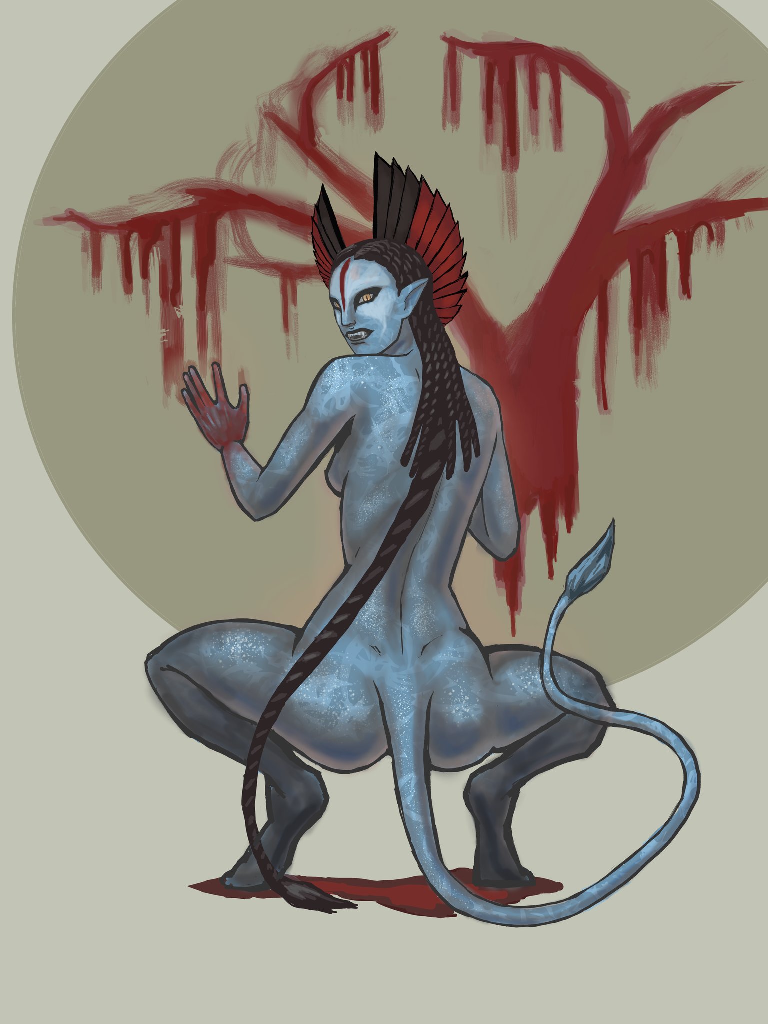 2d, ass, avatar, avatar: fire and ash, back view, blue skin, breasts, completely nude, female, gorelust, looking at viewer, looking back, na'vi, nude, varang