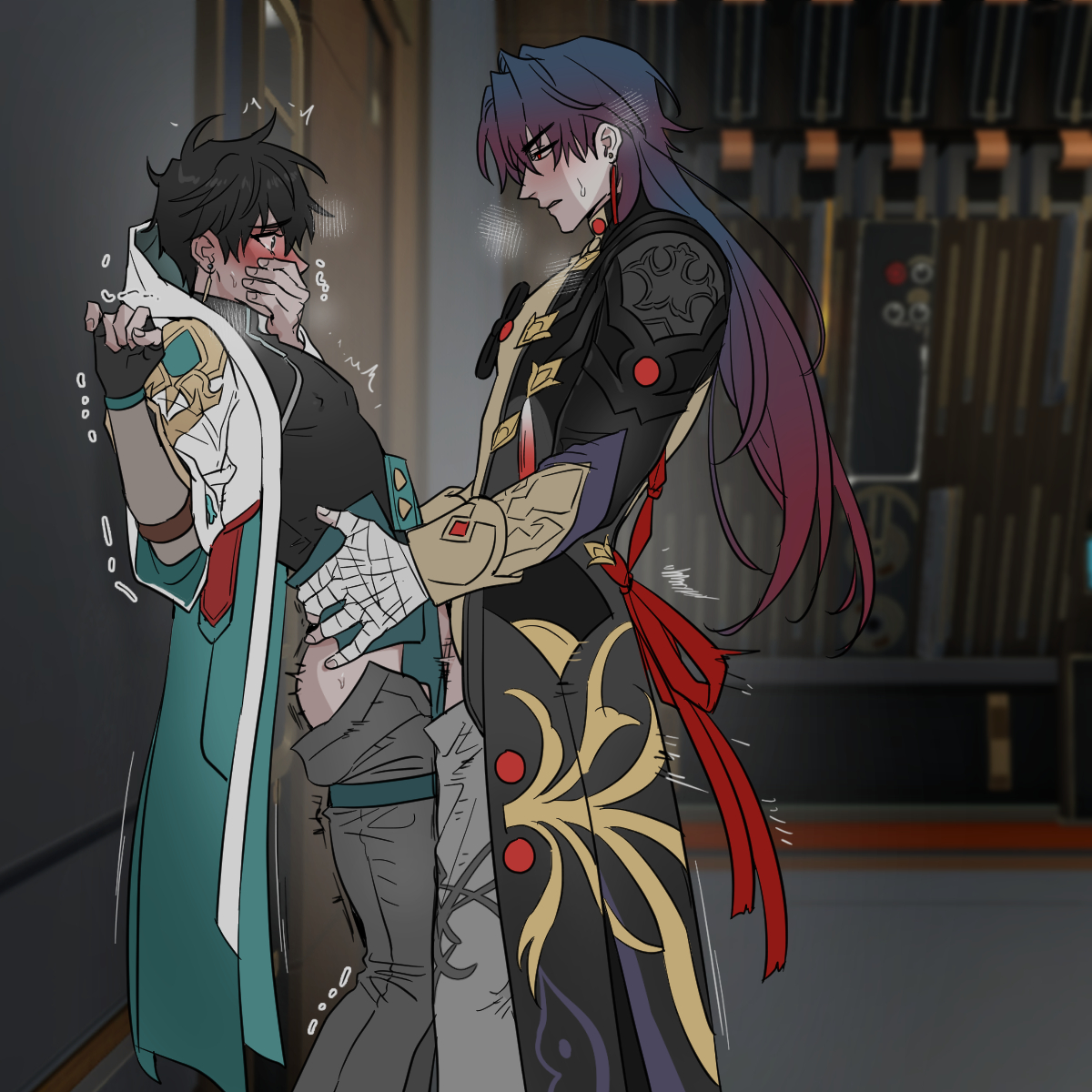 2boys, against wall, blade (honkai: star rail), cuntboy, dan heng, dan heng (honkai: star rail), gay, honkai: star rail, male, male only, standing, vaginal penetration, yaoi
