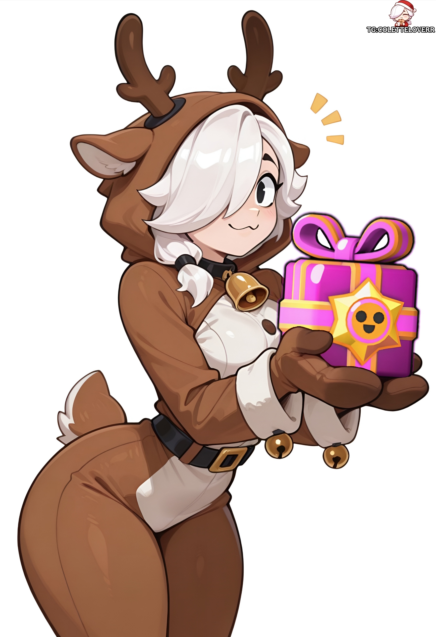 ai generated, brawl stars, christmas, colette (brawl stars), colettelover, deer costume, deer girl, female, tagme