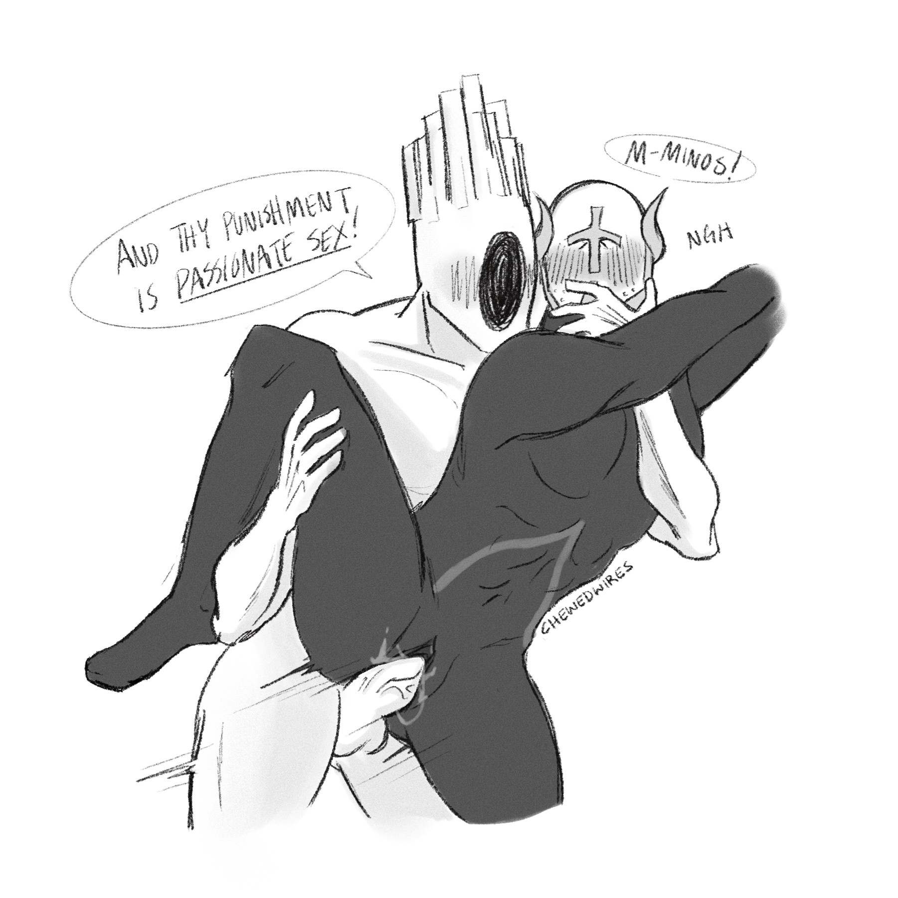 angel, chewedwires, cuntboy, female, gabriel (ultrakill), gay, male, minos prime (ultrakill), penis, pussy, ultrakill, yaoi