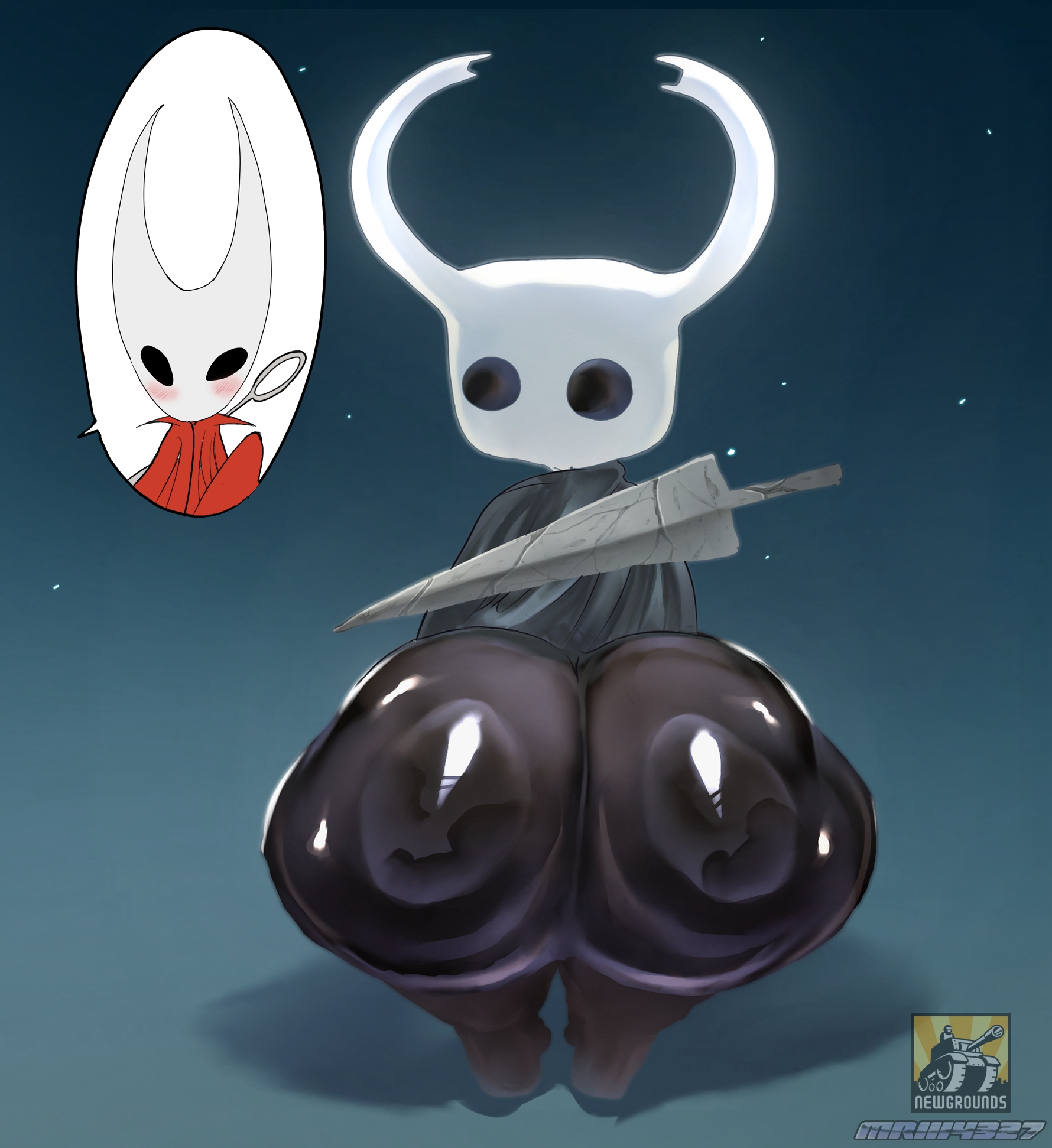1boy, 1futa, big ass, big booty, big butt, bottom heavy, femboy, futanari, hollow knight, hollow knight (franchise), hollow knight: silksong, hornet, hornet (hollow knight), mriii4327, protagonist hollow knight, the knight (hollow knight)