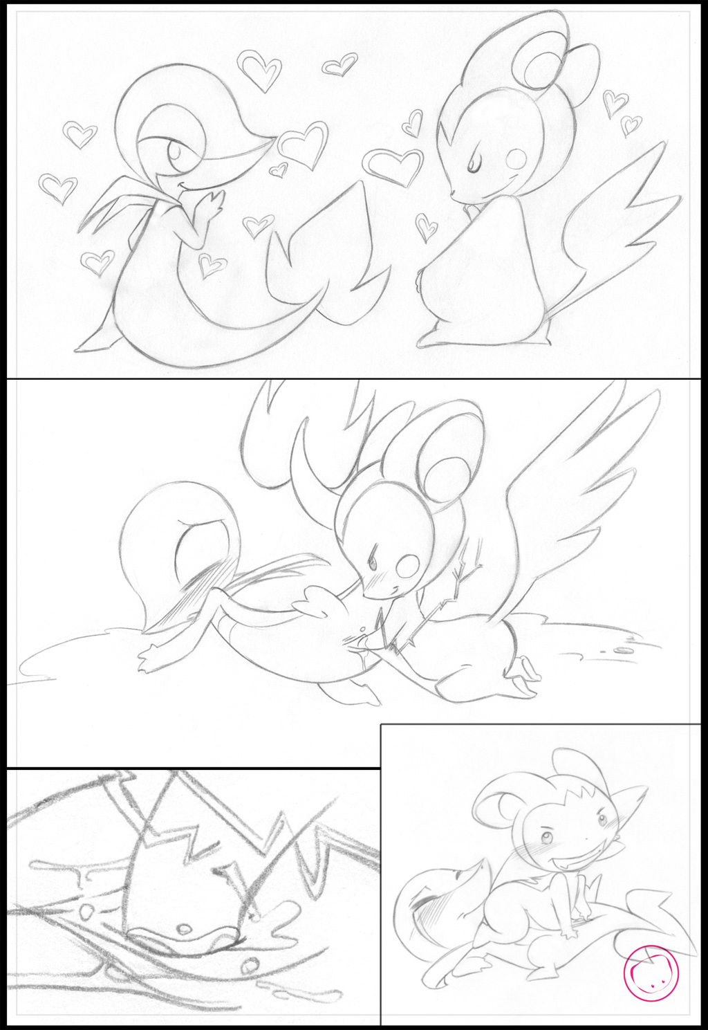 close-up comic electricity electrostimulation emolga female fisting harumi monochrome nintendo pokemon pokemon_(species) pokemon_only pussy pussy_juice snivy vaginal_fisting vaginal_penetration video_games yuri