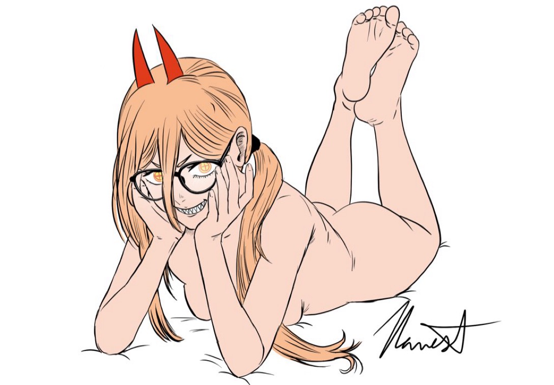 1girls, ass, barefoot, breasts, chainsaw man, completely nude, completely nude female, eyewear, female, female only, full body, glasses, lying, naked, naked female, nude, nude female, power (chainsaw man), solo, solo female, tagme, vvavest art