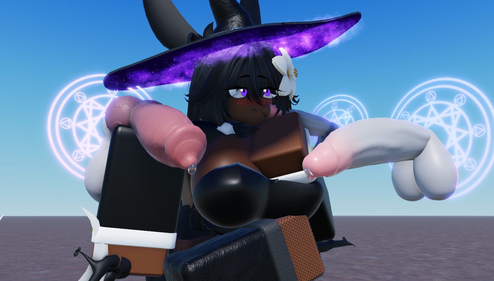 1girls, 3d, 3d (artwork), boobs, breasts, canine, canine genitalia, canine penis, cock, dark skin, dark-skinned female, dick, female, kaitlyn (nitelite), multiple penises, nitelite, oc, original character, penis, roblox, robloxian, tagme, tits, witch, witch hat