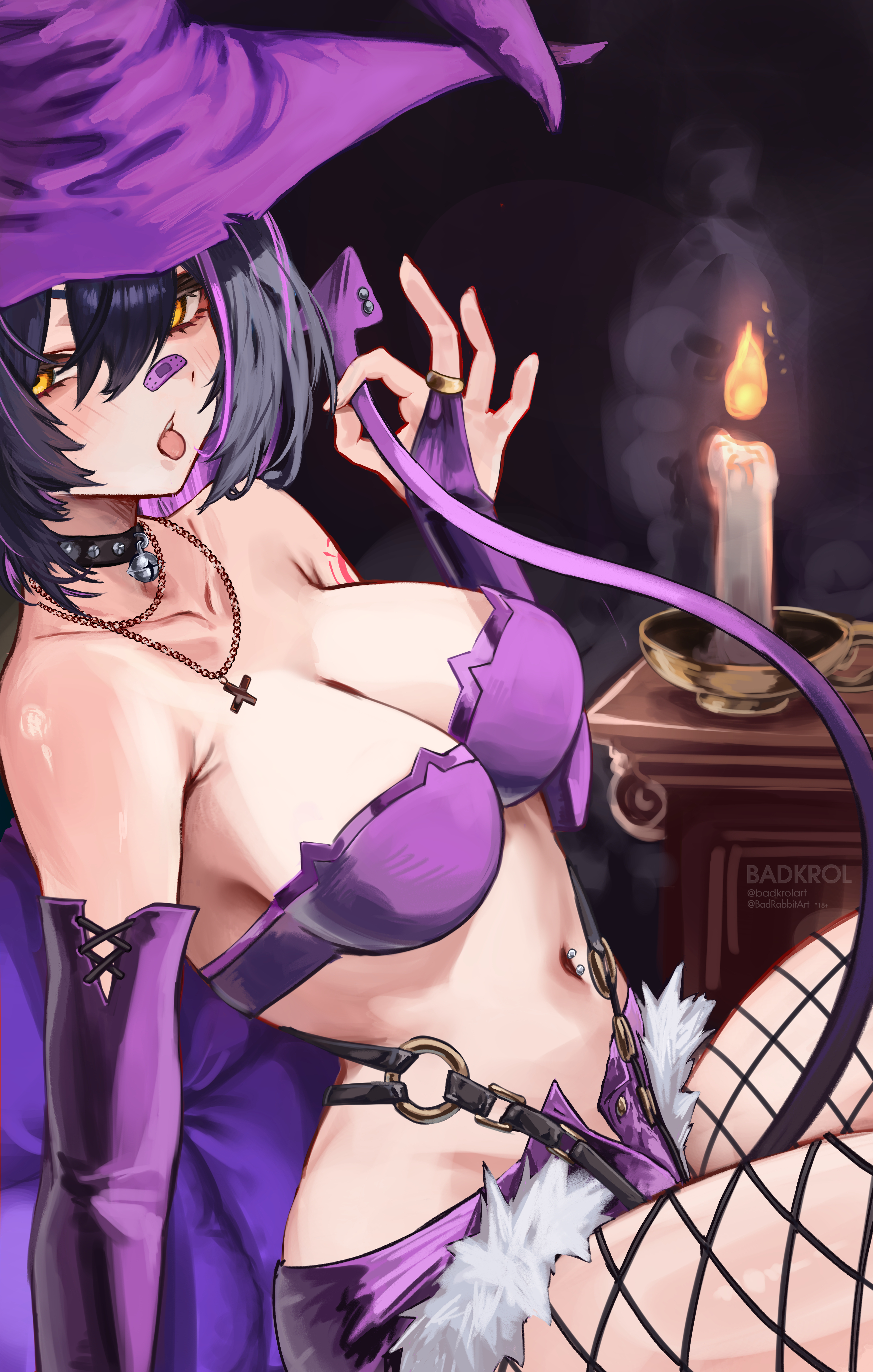 absurdres, asking for sex, ass, badkrol, bare shoulders, bikini, boobs, breasts, cleavage, curvy, demon girl, demon tail, female, fishnets, halloween costume, handjob gesture, highres, horny, horny female, looking at viewer, medium breasts, navel, navel piercing, open mouth, piercing, punk, rainhoe, sexually suggestive, solo, swimsuit, tail, tease, teasing, thighs, tits, tongue, underwear, virtual youtuber