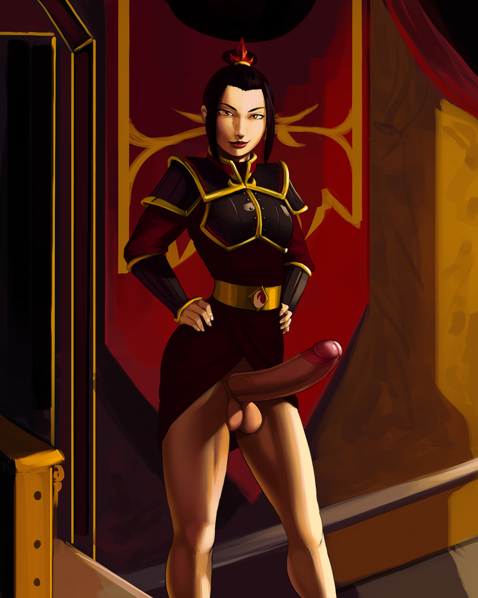 aka6, avatar the last airbender, azula, balls, big balls, big breasts, big penis, big testicles, bottomless, breasts, clothing, futanari, intersex, lipstick, penis, solo futa, testicles