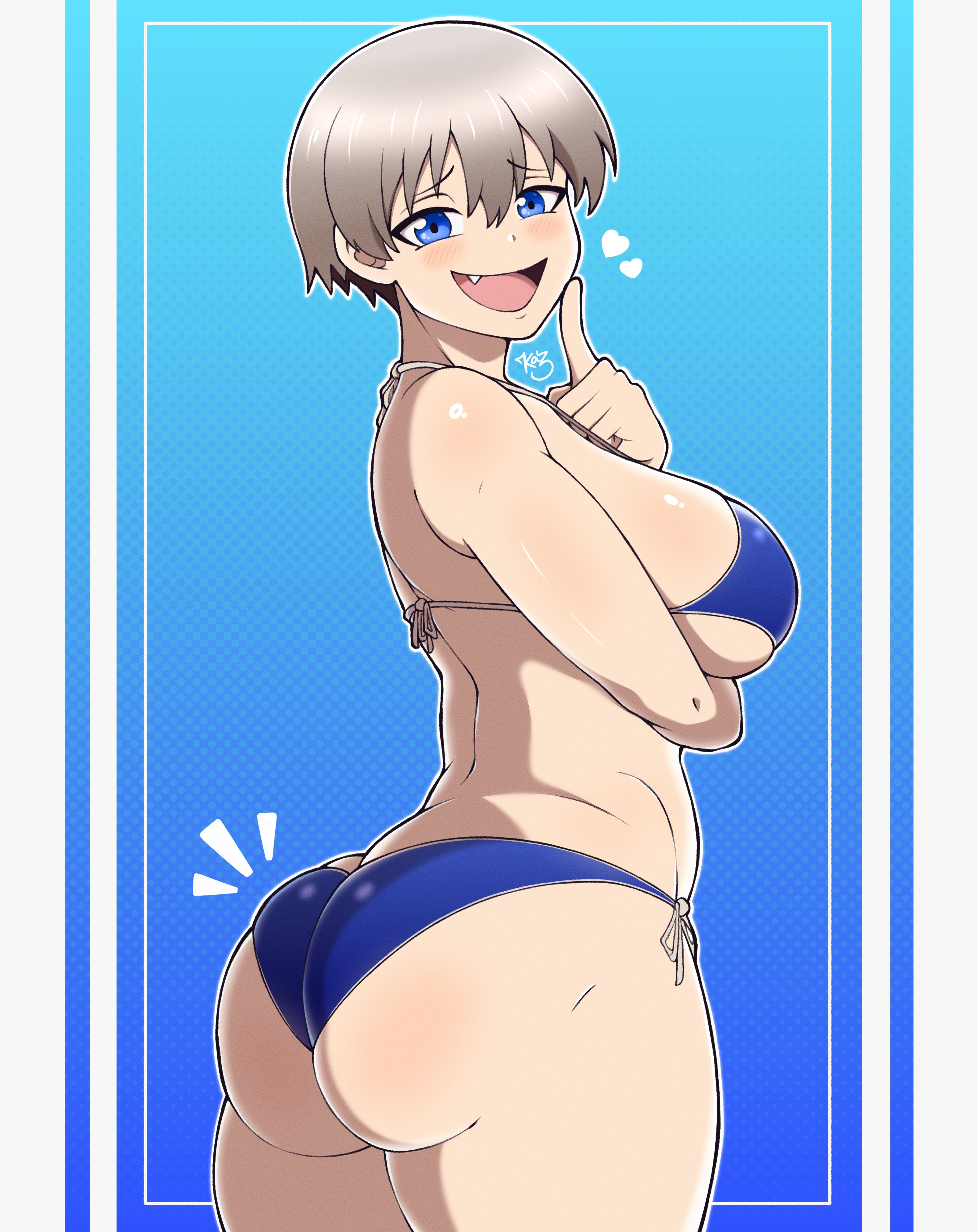 1girls, 2024, ass, big ass, big breasts, bikini, bikini bottom, bikini top, blue bikini, blue eyes, bottomwear, breasts, female, female only, grey hair, hair, heart, huge ass, huge breasts, kazuarts, open mouth, side view, sideboob, smile, solo, solo female, swimwear, thighs, topwear, uzaki hana, uzaki-chan wa asobitai!