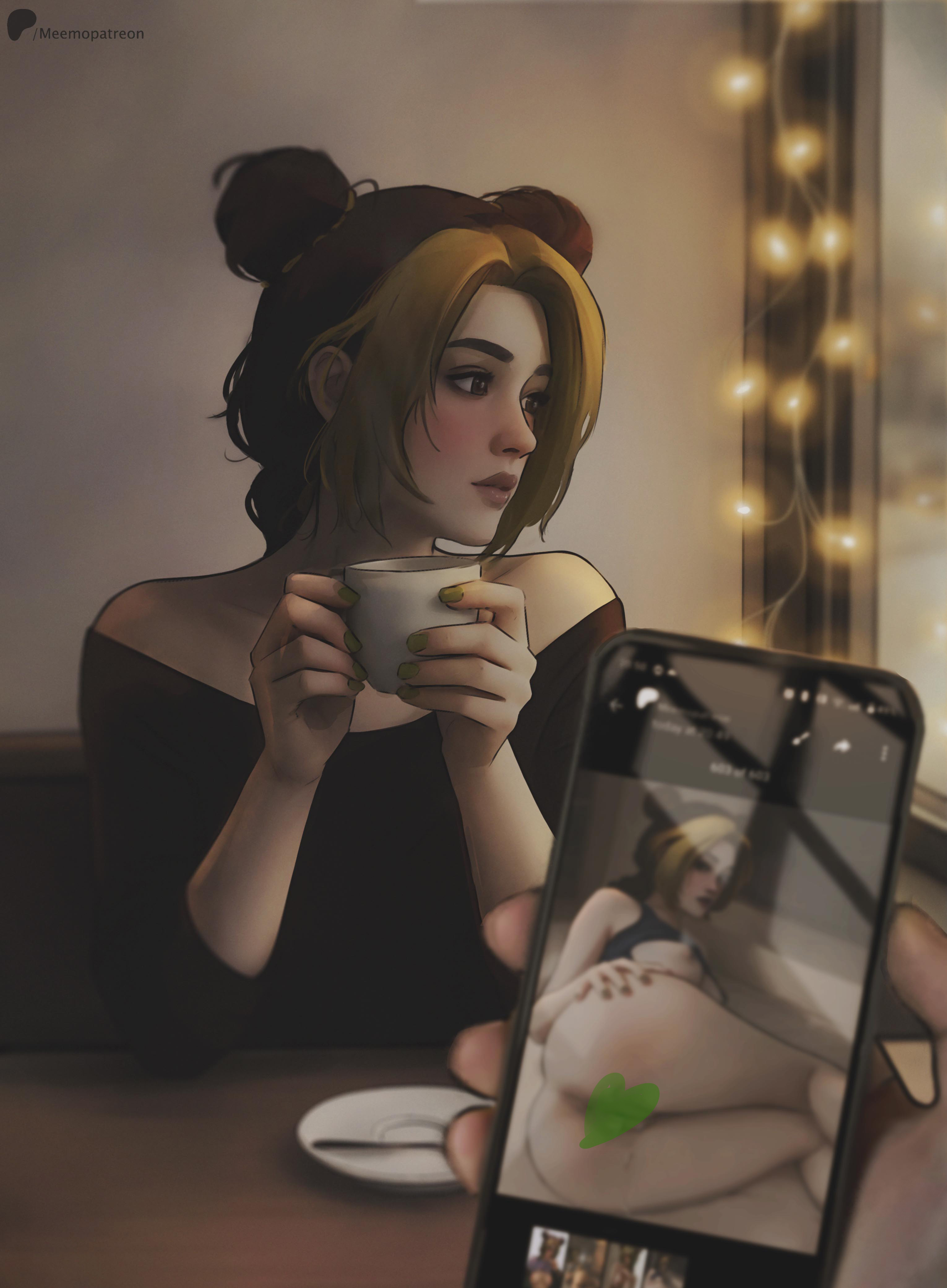 ass, asshole, blurry, blush, breasts, cafe, cum, cum in pussy, cum inside, embarrassed, embarrassed nude female, enf, exposed breasts, exposed nipples, exposed pussy, female, female only, female penetrated, fully clothed, green eyes, green hair, jojo's bizarre adventure, joly, jolyne cujoh, jolyne kujo, lipstick, looking away, meemo.psd, nudes on phone, patreon username, petite, phone, phone screen, phone view, public, public exposure, public nudity, pussy, romantic, showing off, shy, solo female, solo focus, stone ocean