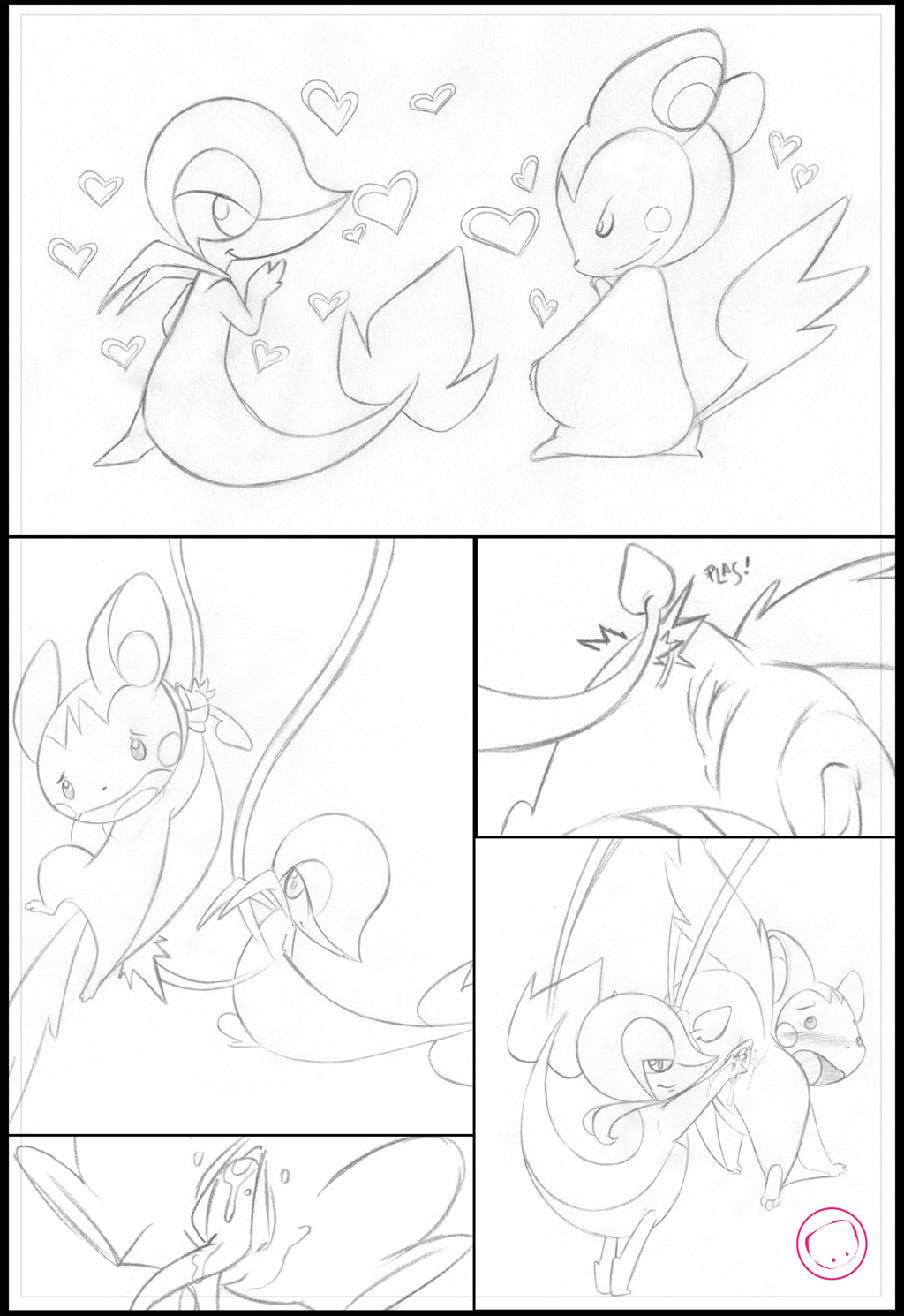 comic emolga female fingering harumi monochrome nintendo pokemon pokemon_(species) pussy pussy_juice snivy vines whipping yuri