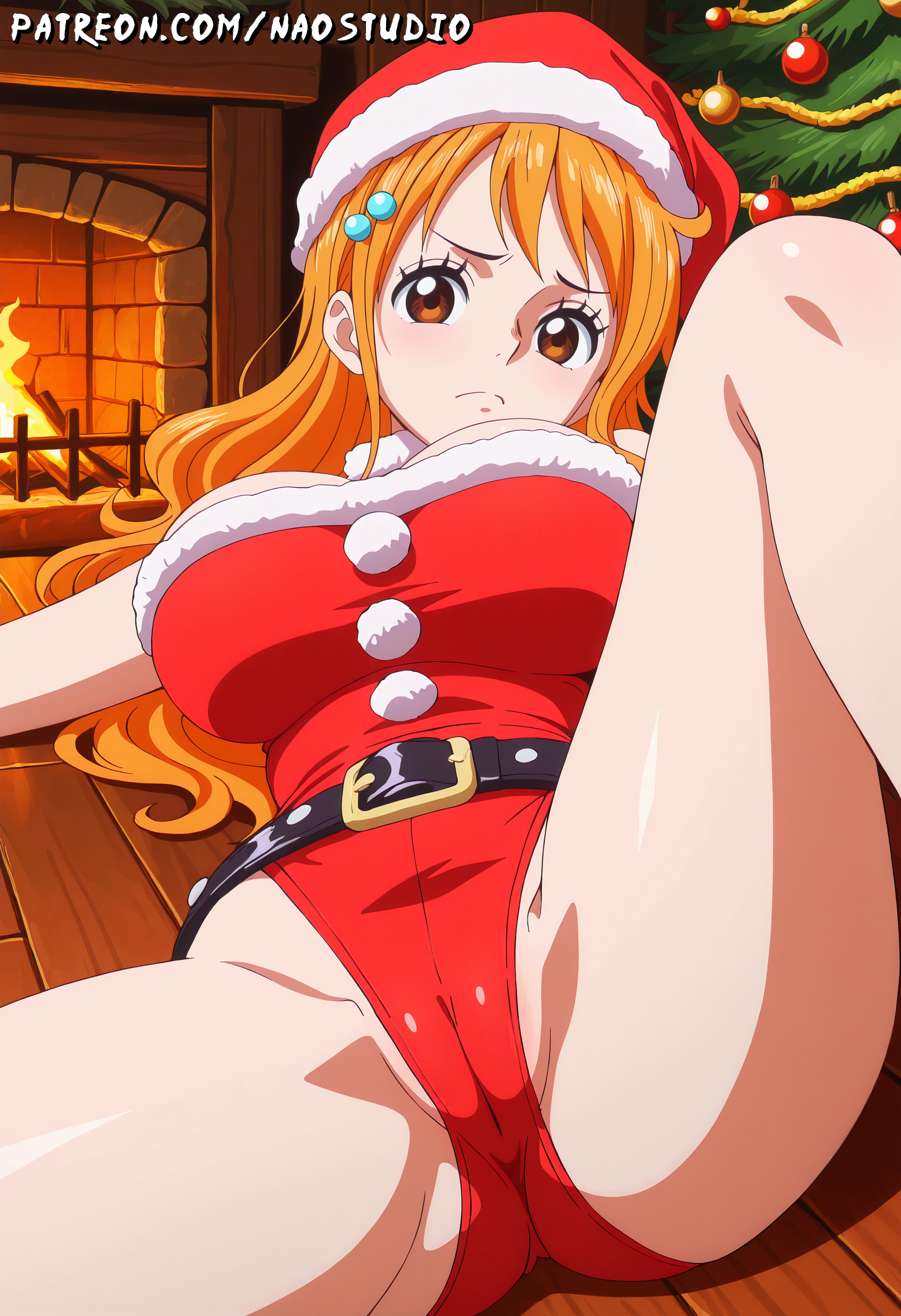 1girls, ai generated, ass, big breasts, earrings, female, female only, naked, nami (one piece), naostudio, navel, nipples, nsfw, one piece, orange hair, orange-haired female, pubic hair, pussy, short hair, thighs, wide hips