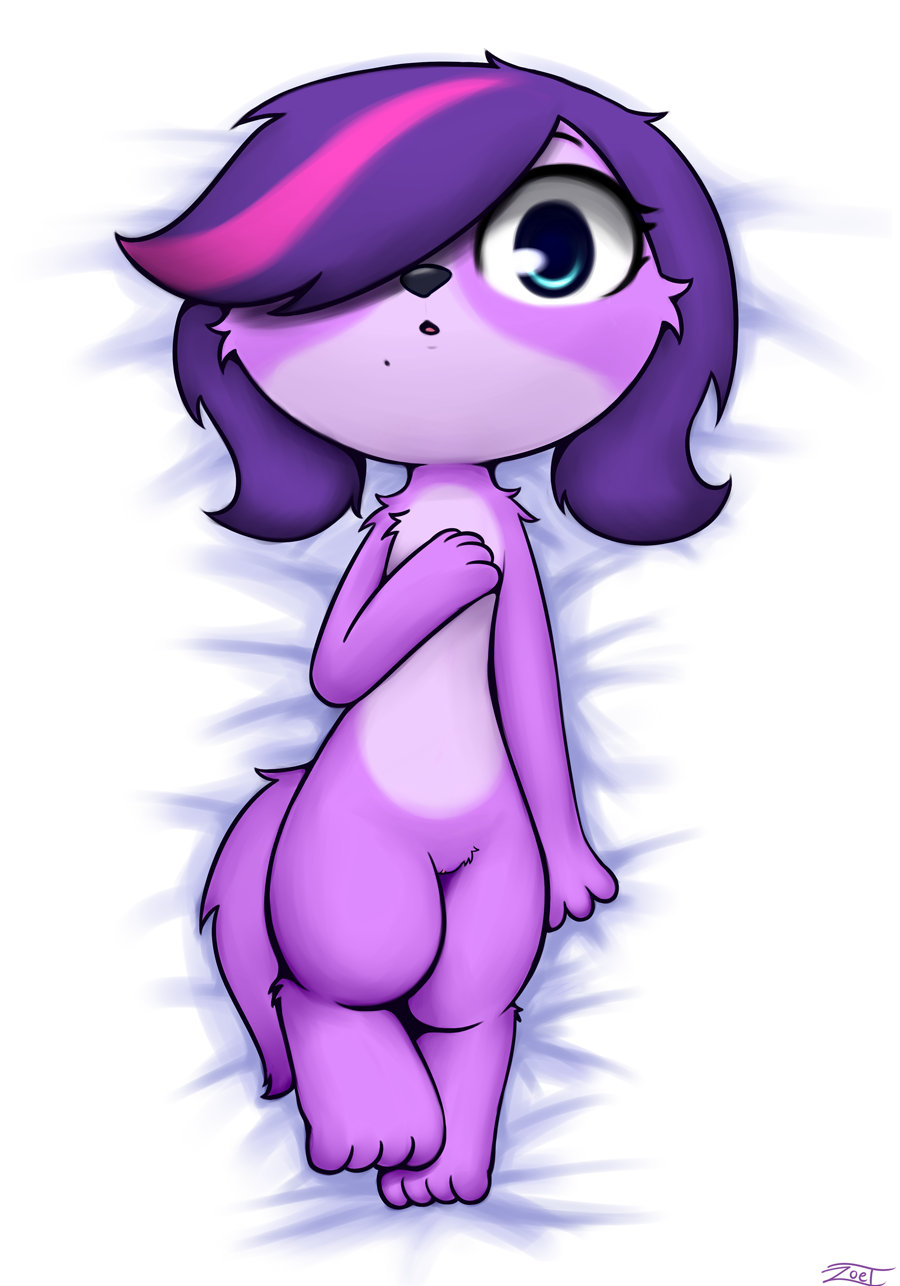 canine dakimakura female fur hair littlest_pet_shop looking_at_viewer lying mammal nude paws pose purple_fur pussy solo zoe_trent zoetrentacles