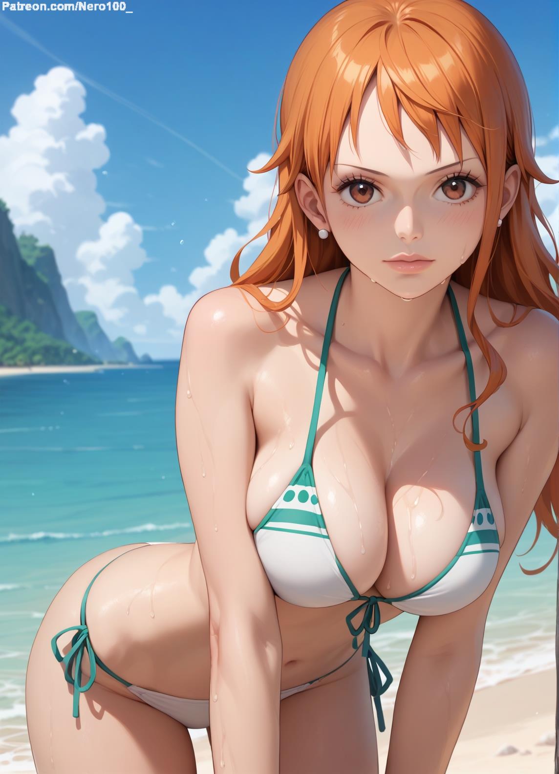 1girls 2d ai_generated ass athletic athletic_female bare_shoulders beach belly big_ass big_breasts bikini bikini_bottom bikini_top curvy curvy_figure cute cute_face detailed eyelashes eyeshadow female female_only fit fit_female focus ginger ginger_hair high_quality huge_breasts large_breasts leaning_forward legs light-skinned_female light_skin lips lipstick long_hair looking_at_viewer makeup mascara mature midriff nami nami_(one_piece) nero100 ocean one_piece orange_eyes orange_hair outdoors outside pale-skinned_female pale_skin posing post-timeskip public sagging_breasts seaside seductive seductive_look stable_diffusion thick_ass thick_butt thick_thighs thighs wide_hips