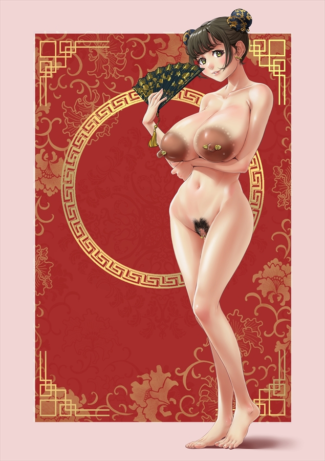 chichimaro, dark areola, genital piercing, nipple piercing, nude, nude female, pubic hair, tagme