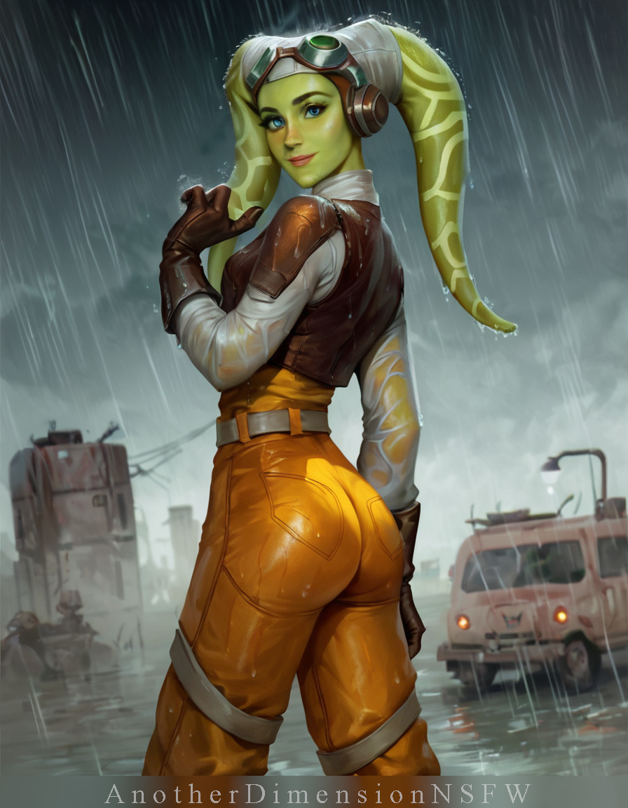 ai_generated anotherdimensionnsfw ass ass_focus blue_eyes butt_focus cartoony clothed cute cute_face green_skin hera_syndulla lekku star_wars star_wars_rebels stylized twi&#039;lek wet wet_body wet_clothes wet_clothing