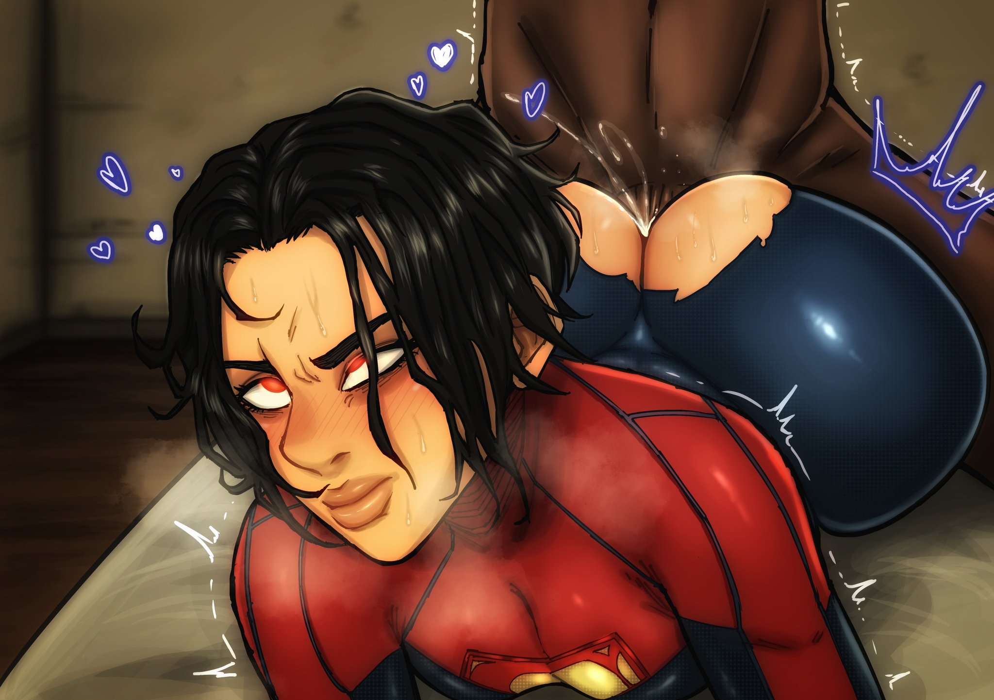 1boy, 1girls, ass, baddiesart, bedroom, bedroom sex, big ass, black cock, black dick, black hair, black hair female, black male, black penis, blush, blush lines, blushing, cum, cum inside, dark skin, dark-skinned male, dc, dc comics, dc extended universe, eyelashes, female, female kryptonian, front view, gigantic ass, glowing eyes, heart, heart symbol, hearts, hearts around head, huge ass, human, interracial, kara zor-el, kryptonian, large ass, male, male/female, penis, red eyes, ripped clothing, sex, short hair, short hair female, straight, supergirl, supergirl (sasha calle), superhero, superhero costume, superheroine, superman (series), the flash (2023), the flash (series), thick, thick ass, thick butt, thick hips, thick lips, thick thighs, wide hips