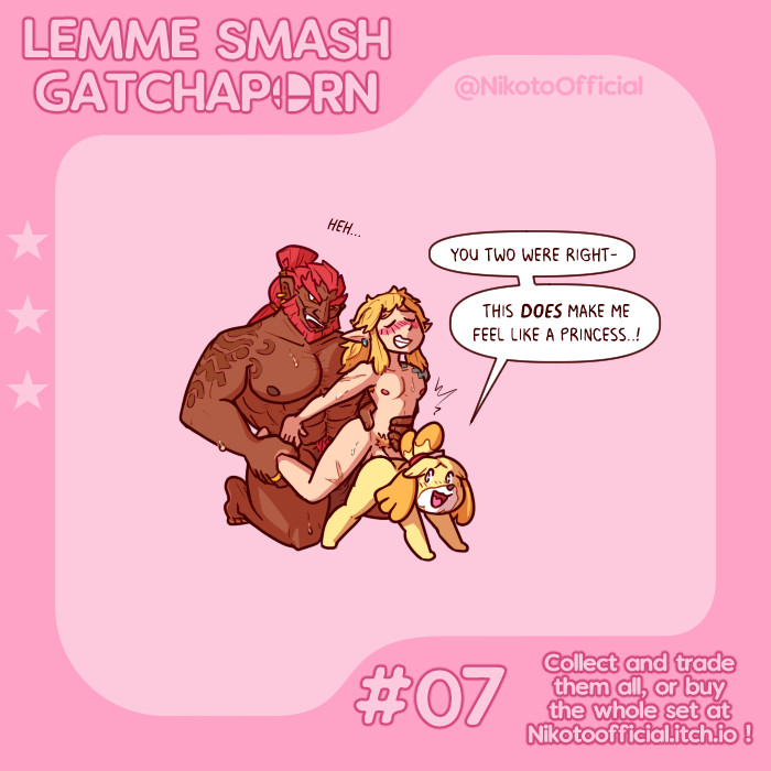 animal crossing, balls, bisexual, bisexual sandwich, brown-skinned male, female, ganondorf, ganondorf (tears of the kingdom), isabelle (animal crossing), link, link (tears of the kingdom), male, male/female, male/male, male/male/female, nikoto all-stars smashing, non-human, penis, tears of the kingdom, the legend of zelda