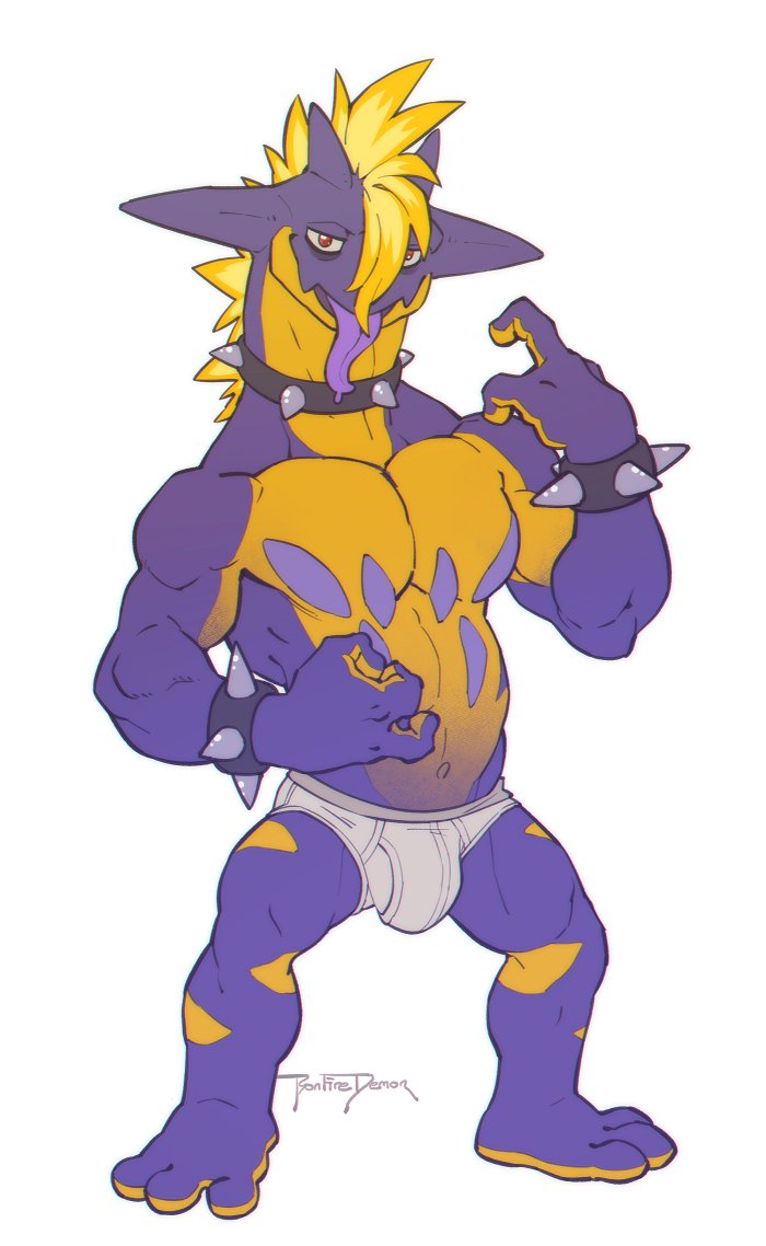 amped_toxtricity anthro balls bonfiredemon bulge choker flaccid male male_only nintendo penis pokemon scalie solo solo_male tongue_out toxtricity underwear underwear_only