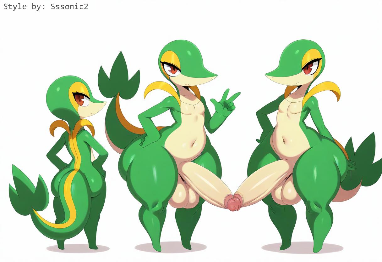 absurd_res ai_generated anthro anthrofied ass balls big_balls big_butt big_penis breasts erection eyelashes foreskin generation_5_pokemon genitals gesture girly green_body green_skin group gynomorph hand_on_hip hellsonger hi_res huge_butt huge_hips huge_thighs humanoid_genitalia humanoid_penis intersex looking_at_viewer male narrowed_eyes navel nintendo nude penis pokemon pokemon_(species) red_eyes reptile scalie short_stack simple_background small_breasts smile snivy teapot_(body_type) text thick_thighs white_background wide_hips