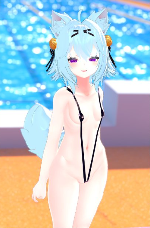 3d belly belly_button breasts female female_focus female_only filian filian_(vtuber) filiannevr indie_virtual_youtuber looking_at_viewer low_quality lowres pool sling_bikini slingshot_swimsuit small_boobs small_breasts smiling streamer tail virtual_youtuber vtuber white_hair