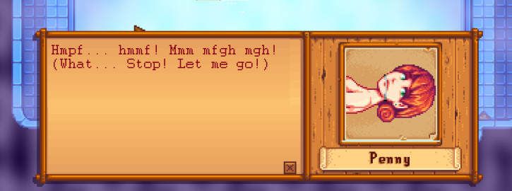 1girls, 2d, accurate art style, bathhouse, english text, female, female only, gagged, penny (stardew valley), pixel art, rape, red hair, red-haired female, source request, stardew valley, tagme, text, white skin