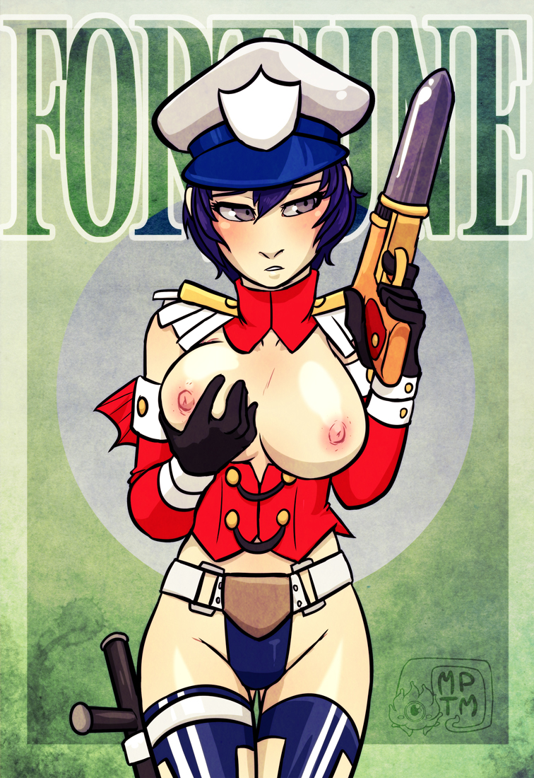 big_breasts breasts clothing dildo female firearm fortune_(tarot_card) gun handgun human my_pet_tentacle_monster nipples persona persona_4 revolver shirogane_naoto tarot weapon