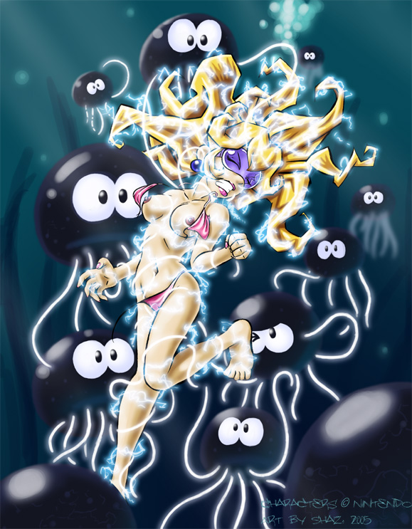 1girls ayvuir_blue barefoot bikini bikini_removed bikini_tug blonde_hair breasts color convulsing convulsions electric electric_shock electricity electro electrocution electrostimulation erect_nipples exposed_breasts feet female hair_standing_up human interspecies jelectro mario_(series) messy_hair nintendo nipples princess_peach removed_clothing shax_(artist) shaxbert shock shocked shocking sparks spasms straight_hair super_mario_bros._3 swimsuit tagme underwater water