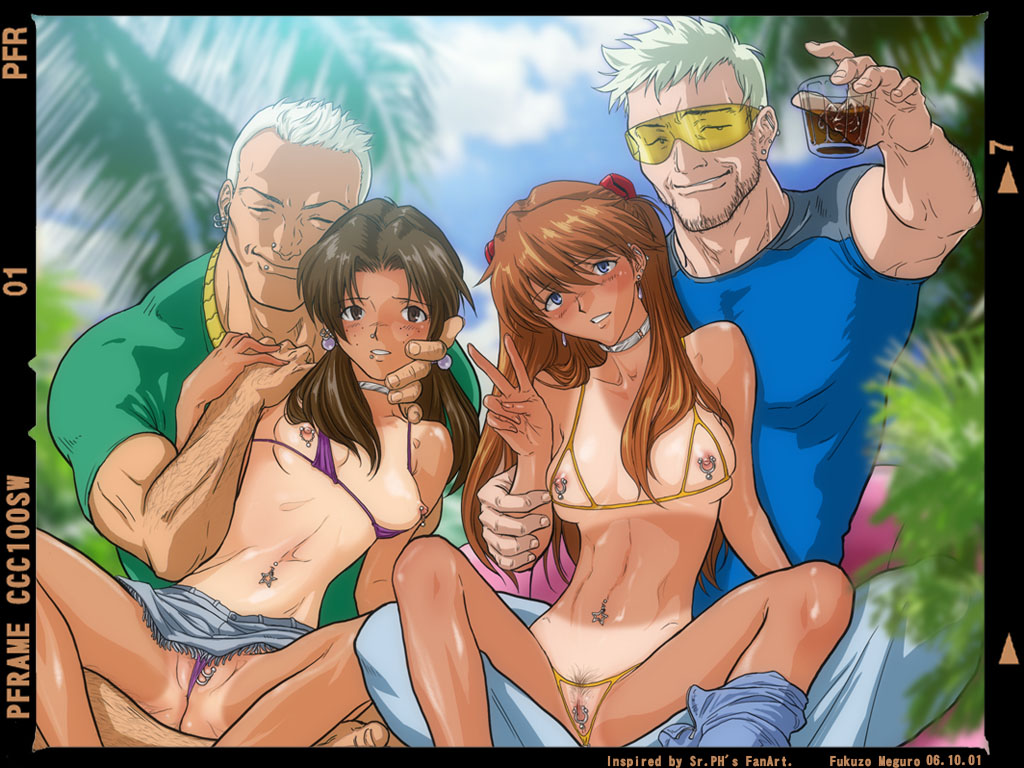 2boys 2girls 4:3 age_difference asuka_langley_sohryu bare_legs bare_shoulders barefoot bikini bikini_bottom_aside bikini_tan blue_eyes blue_shirt blue_sky blurry blush bra breastless_clothes breasts brown_eyes brown_hair censored choker clitoris_piercing clitoris_ring clothing clothing_aside cloud collarbone couple crotch crotchless crotchless_panties crotchless_swimsuit cupless_bra day depth_of_field drink ear_piercing earrings facial_hair female forced freckles glass green_shirt hairy hand_on_another's_face hand_on_shoulder hands head_tilt hikari_horaki holding horaki_hikari human jewelry leaf legs long_hair looking_at_viewer male male_hand manly medium_breasts meguro_fukuzou micro_bikini mosaic_censoring multiple_boys multiple_girls navel navel_piercing neon_genesis_evangelion nervous nipple_piercing nipple_ring nipple_rings nippleless_clothes nipples no_shirt one-piece_tan open_fly outdoors panties pants pants_around_one_leg partially_visible_vulva piercing plant pubic_hair purple_bikini pussy pussy_piercing raglan_sleeves revealing_clothes shiny shiny_hair shiny_skin shirt sitting sitting_on_person skindentation skinny skirt sky smile souryuu_asuka_langley spread_legs stubble sunglasses swimsuit swimsuit_under_clothes tan tanline tekuho text_focus tree twintails uncensored underwear unzipped v vaginal_piercing yellow_bra yellow_panties