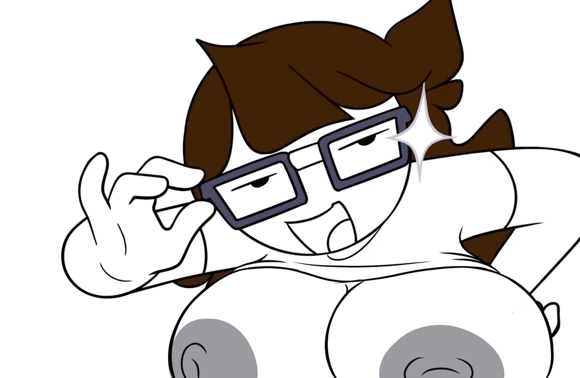 1girls, big ass, big breasts, breasts, brown hair, female, glasses, glasses shine, holding glasses, jaiden, jaiden animations, jaidenanimations, k4gevive, lifted shirt, looking at viewer, open mouth, solo, solo female, white void, youtube