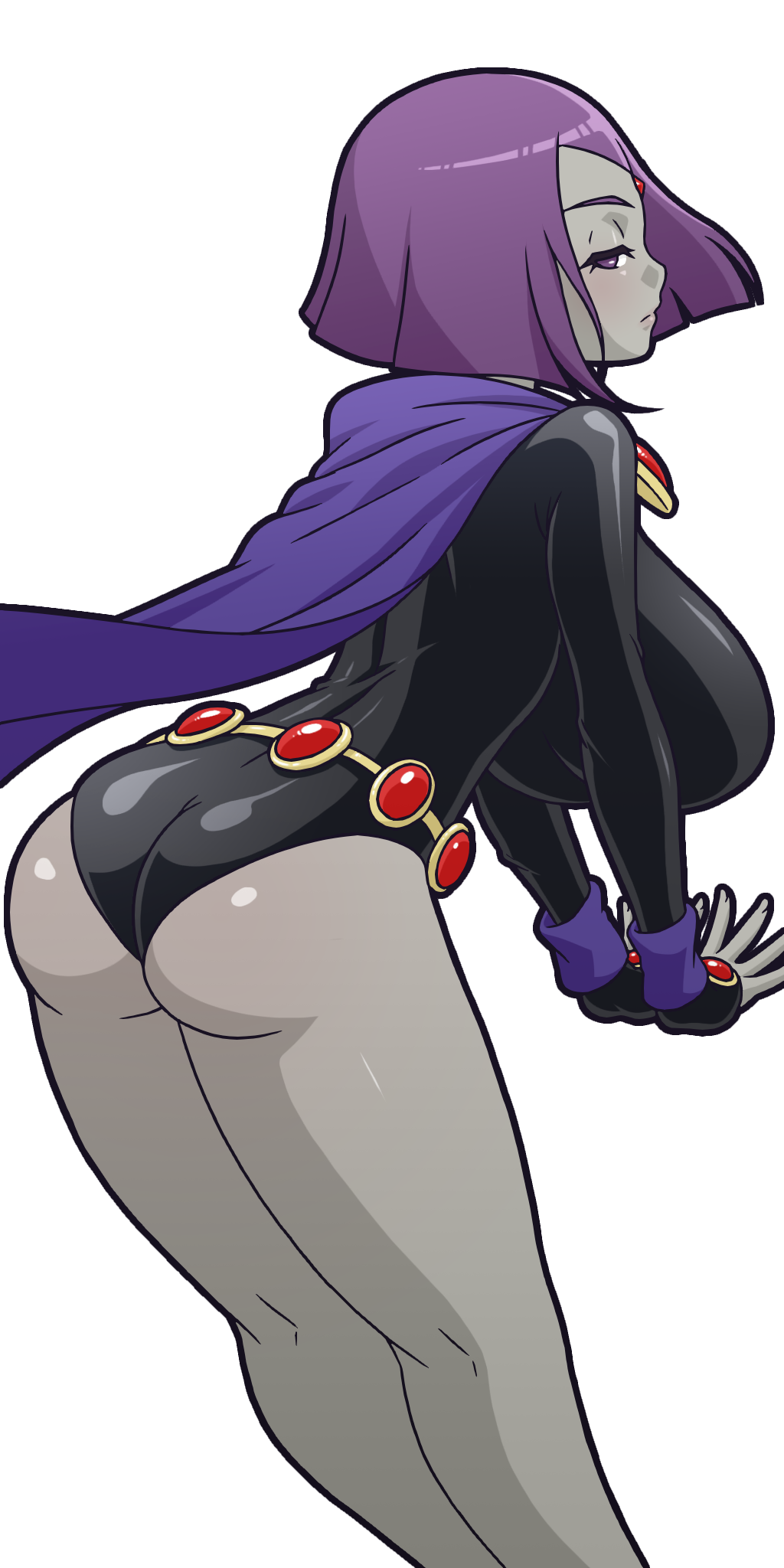 1girls ass black_leotard cartoon_network color colored dc dc_comics demon_girl female forehead_jewel grey_skin leotard manyakis purple_eyes purple_hair rachel_roth raven_(dc) short_purple_hair superheroine tagme teen_titans transparent_background