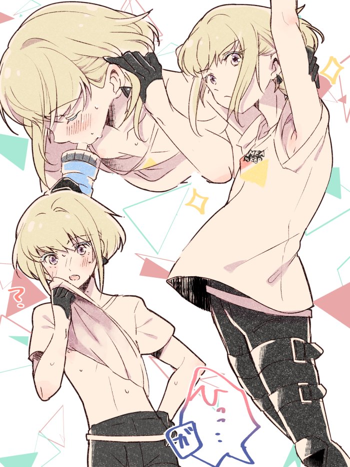 1boy, blush, femboy, femboy only, lio fotia, male, oversized clothes, oversized shirt, petite, petite body, petite male, promare, questionable, slim, slim male, slim waist, solo, suggestive, twink