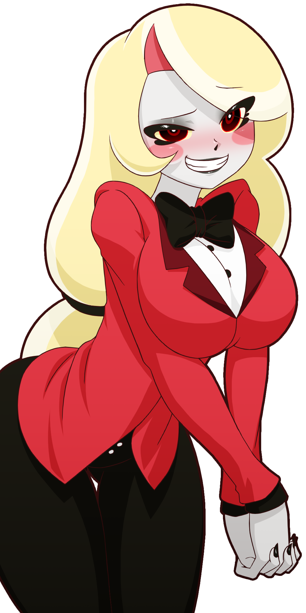 1girls, breasts, charlie morningstar (hazbin hotel), clothed, clothes, clothing, demon, demon girl, demon princess, female, female only, hazbin hotel, hellaverse, hips, humanoid, manyakis, nephalem, princess, royalty, solo, solo female, thick, thick thighs, thighs, transparent background, wide hips