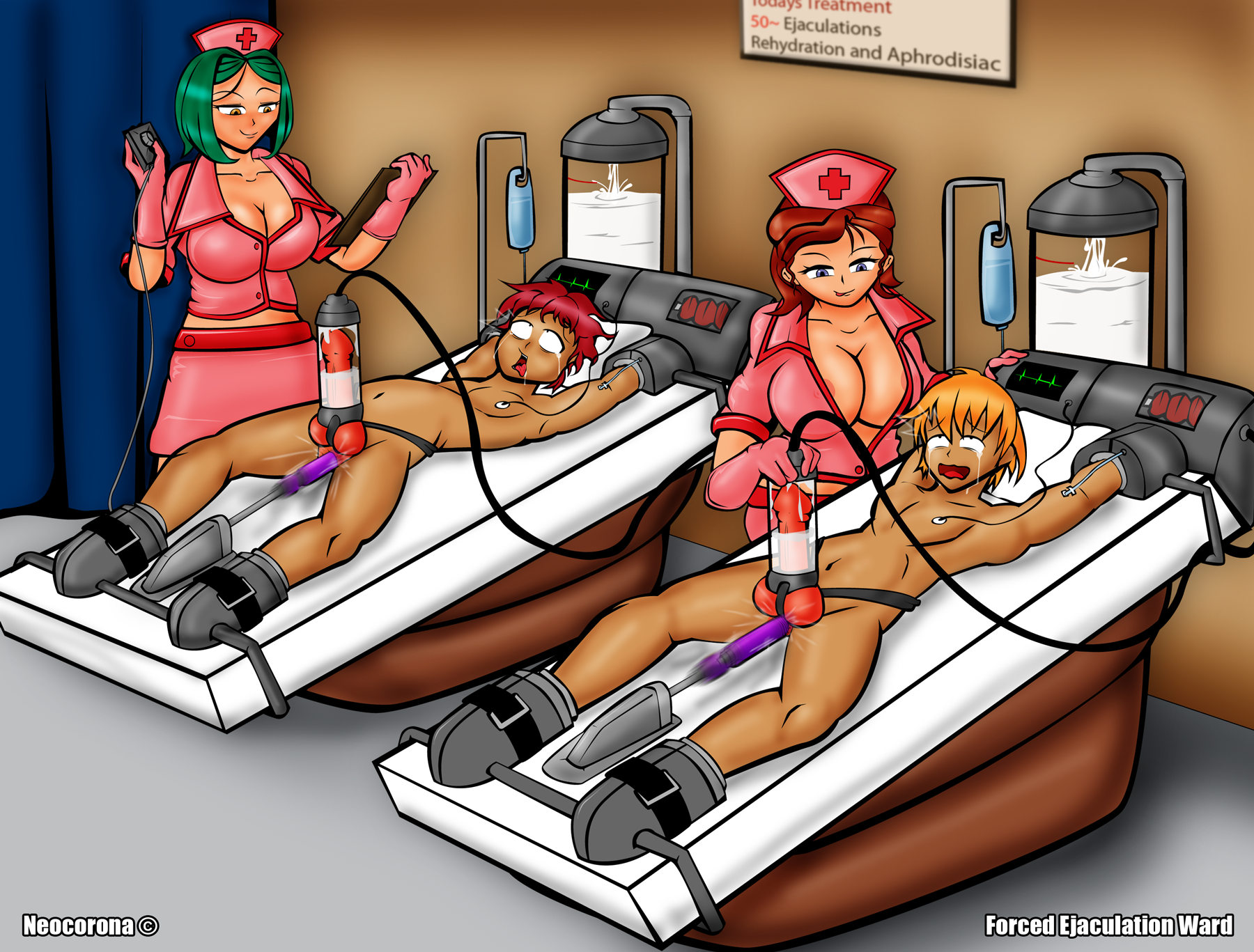 2boys, 2girls, anal, balls, bondage, cfnm, clothed female nude male, clothed on nude, cum, cum while penetrated, ejaculation, female, female rapist, femdom, forced, fucked silly, group, hat, headgear, hospital, machine, male, male rape victim, malesub, medical, milking machine, multiple boys, multiple males, multiple subs, neocorona, nurse, nurse cap, pegging, penis, penis milking, penis milking machine, restrained, sex toy, testicles, uncensored, uniform