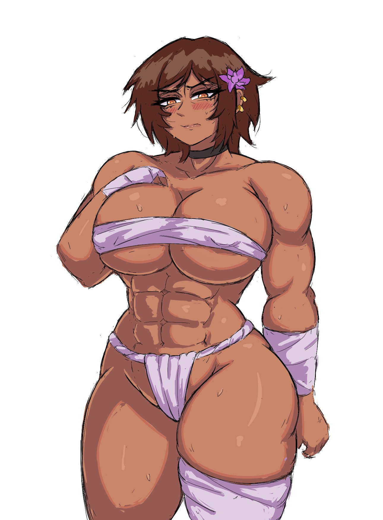 abs, big breasts, breasts, female, limbus company, littleteze, muscular, muscular female, outis (limbus company), project moon, tanned skin