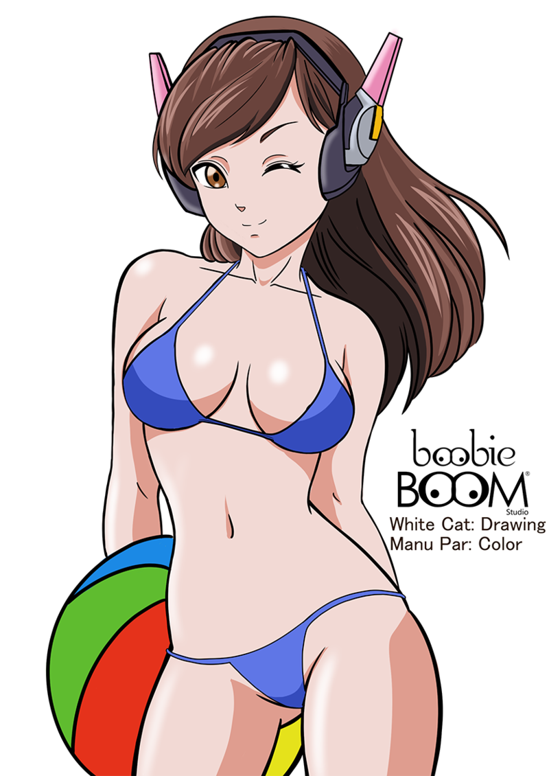 1girls bikini boobieboom d.va female female_only overwatch solo watermark winking