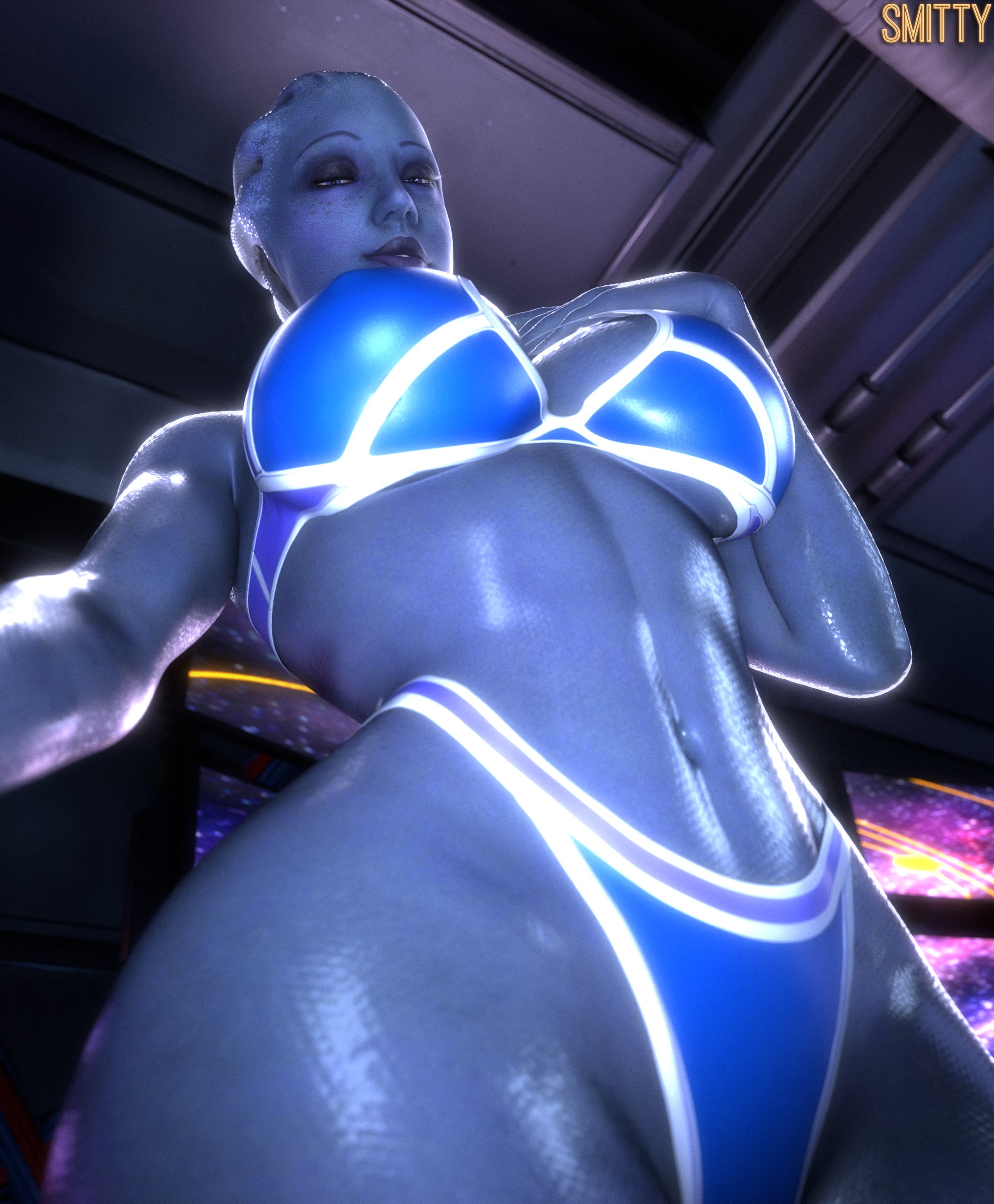 1girls, 3d, alien, alien girl, asari, big breasts, breasts, female, female only, liara t'soni, mass effect, smitty34, solo, solo female