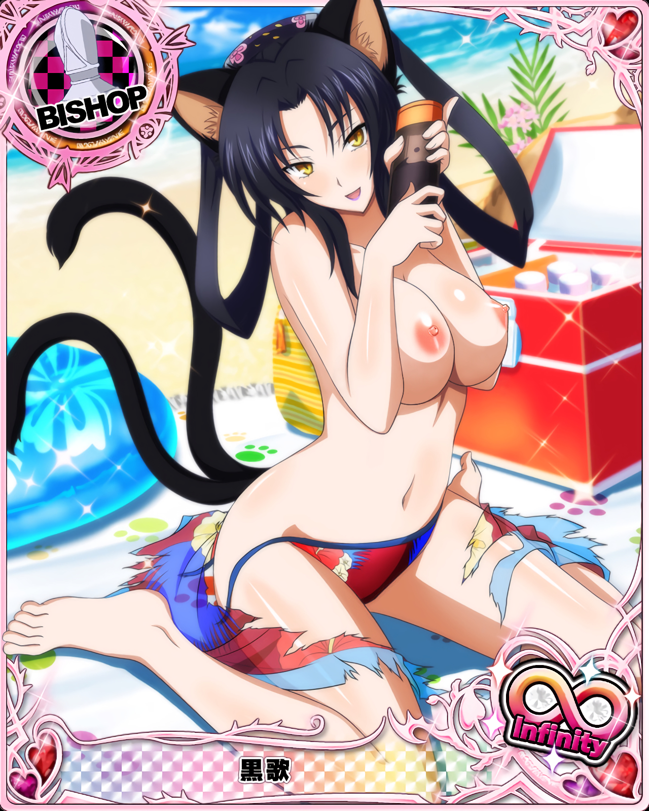 card (medium), high school dxd, kuroka (high school dxd), nekomata, photoshop, topless