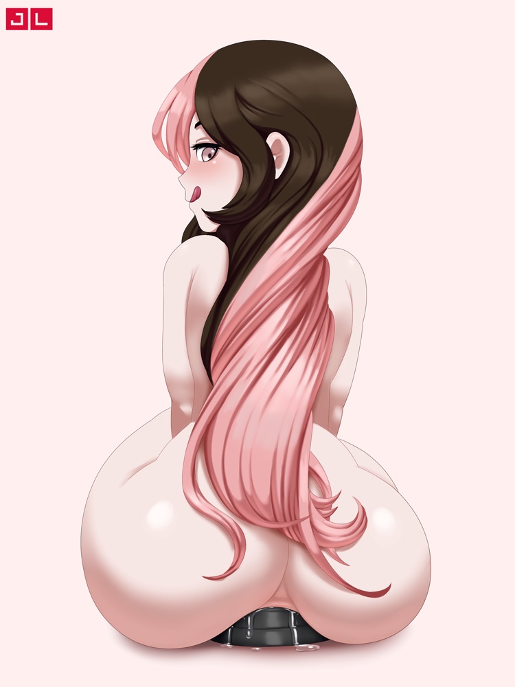 1girls anal anal_destruction anal_grip anal_insertion anal_juice apple_butt ass brown_hair buttplug dildo dildo_in_ass dildo_sitting female female_only huge_ass jlullaby large_insertion licking_lips long_hair looking_back multicolored_hair neo_(rwby) painal pink_eyes pink_hair rooster_teeth rwby sex_toy sitting_on_dildo sitting_on_penis solo stretched_anus wide_hips