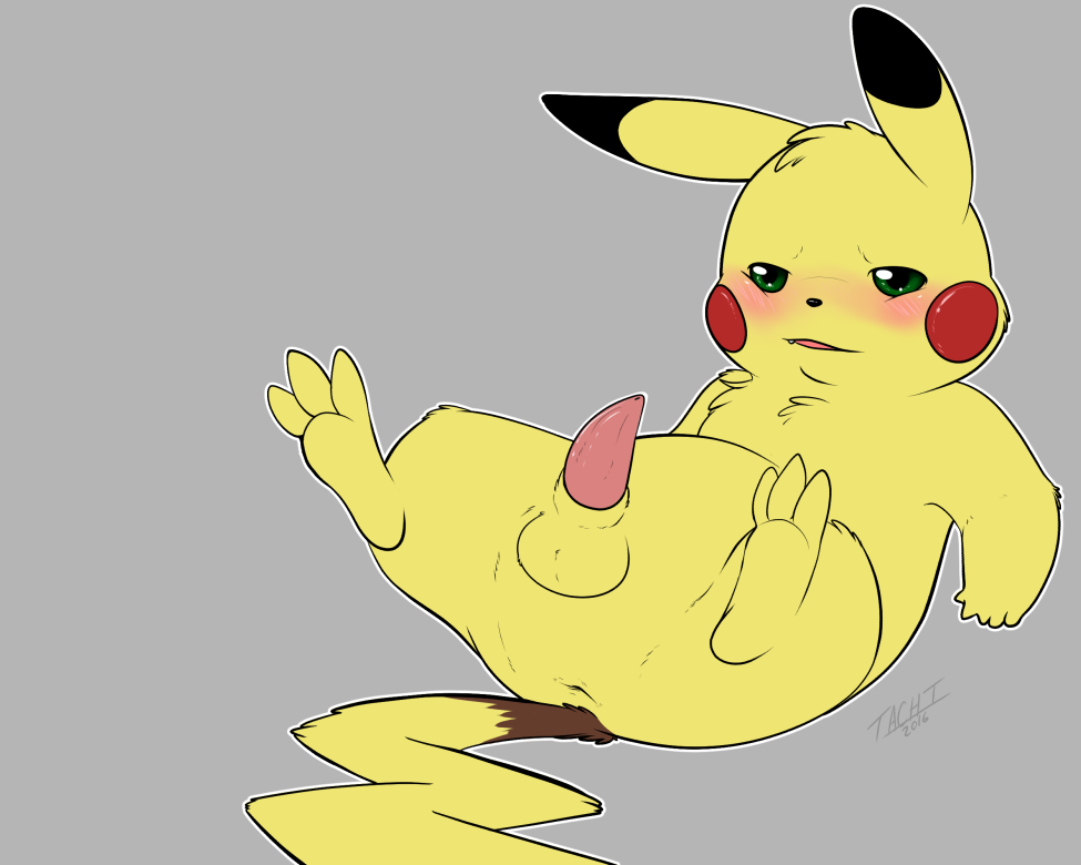 3_toes anus balls blush erection green_eyes kaptcha male male_only nintendo paws penis pikachu pokemon simple_background slightly_chubby solo tapering_penis toes video_games