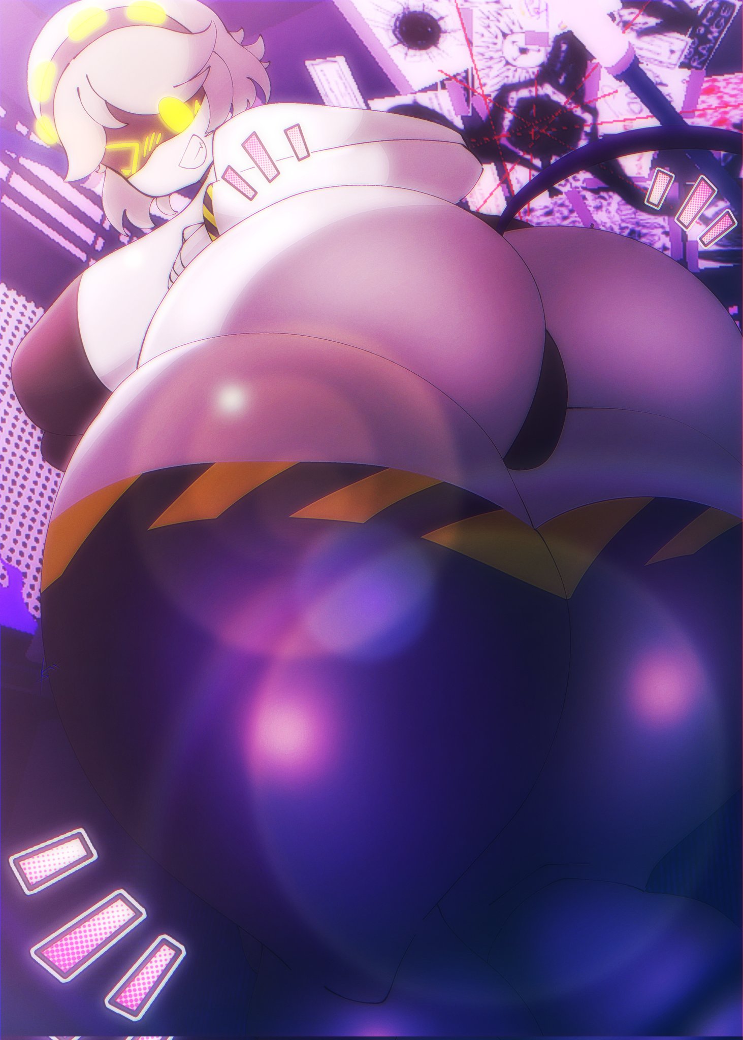 1girls, ass, ass focus, big ass, big breasts, big thighs, breasts, butt, drone, female, female only, gigantic ass, gigantic breasts, gigantic thighs, huge ass, huge breasts, huge thighs, hyper ass, hyper breasts, jacket, kira amagi, looking at viewer, murder drones, panties, robot, robot girl, short hair, silver hair, solo, tagme, thick hips, thick thighs, thighhighs, thighs, v (murder drones), white body, yellow eyes