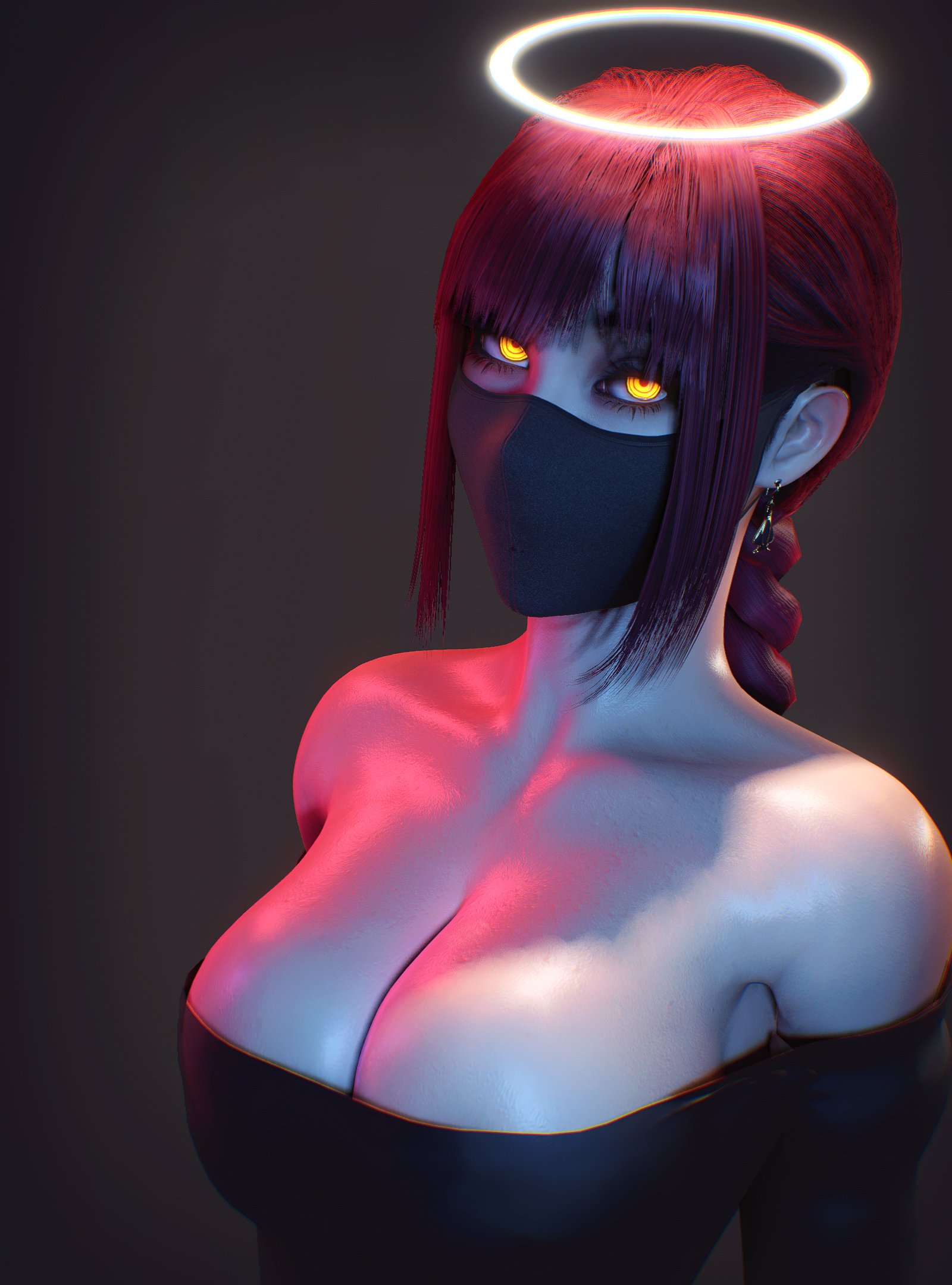 1girls, big breasts, breasts, chainsaw man, cleavage, female, makima (chainsaw man), masked female, over (artist), over3d, virtamate