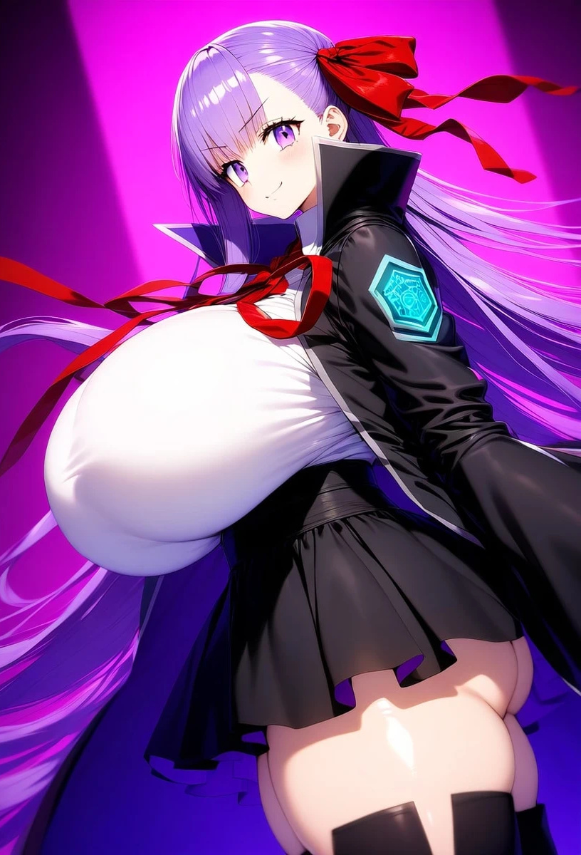 ai_generated alternate_breast_size bare_legs bb_(fate) big_ass big_butt big_woman bigger_female fat_ass fate/extra fate/extra_ccc fate/grand_order fate_(series) gigantic_ass gigantic_breasts hair_ribbon huge_breasts huge_thighs light-skinned_female light_skin long_hair looking_at_viewer massive_ass massive_breasts miniskirt minmin purple_eyes purple_hair sideboob smiling solo_female sweat sweatdrop thick_body thick_female thick_thighs thighs thighs_bigger_than_head voluptuous voluptuous_female