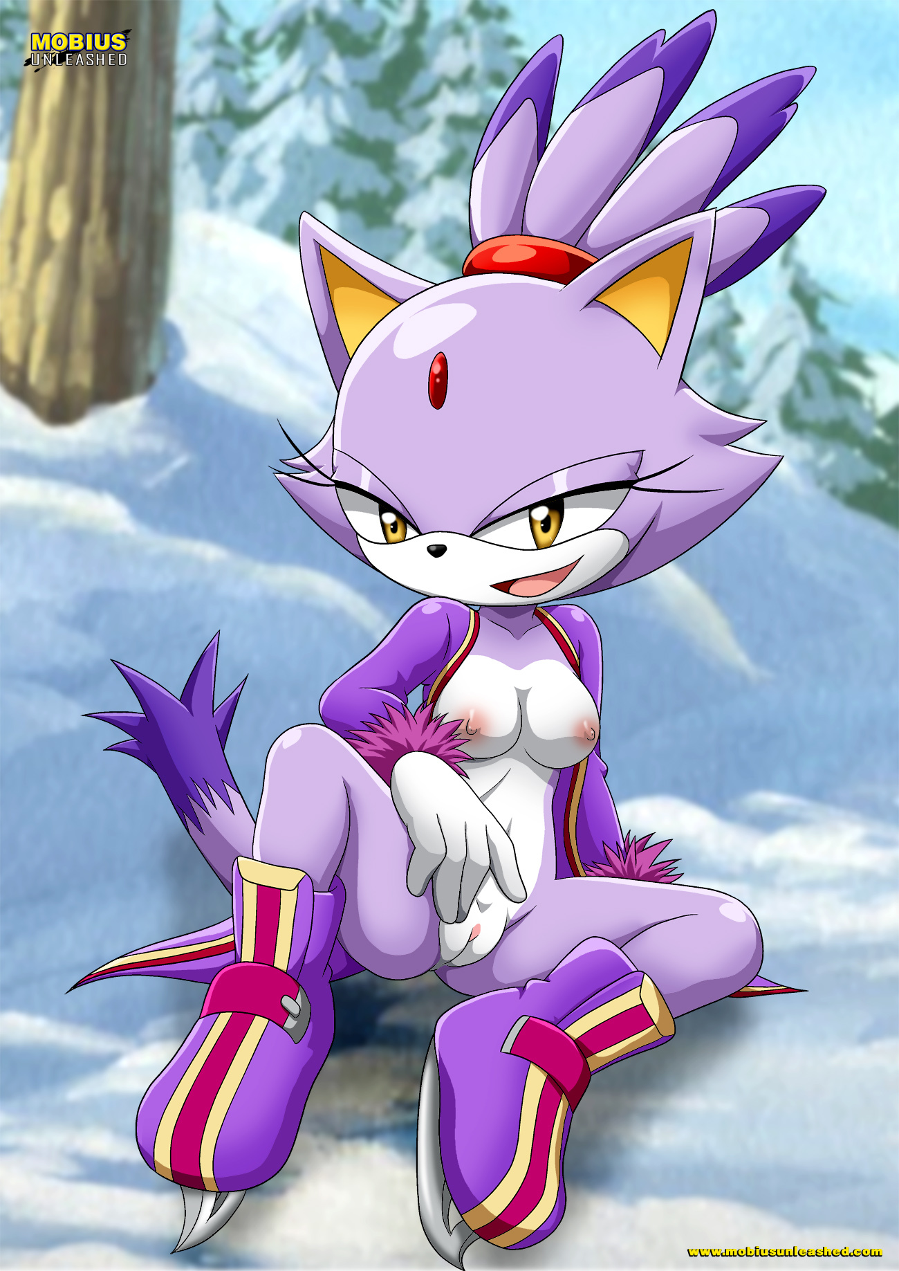 1girls, anthro, bbmbbf, blaze the cat, breasts, female, female only, looking at viewer, mobius unleashed, nipples, open mouth, palcomix, pussy, sega, solo, sonic (series), sonic the hedgehog (series), tongue