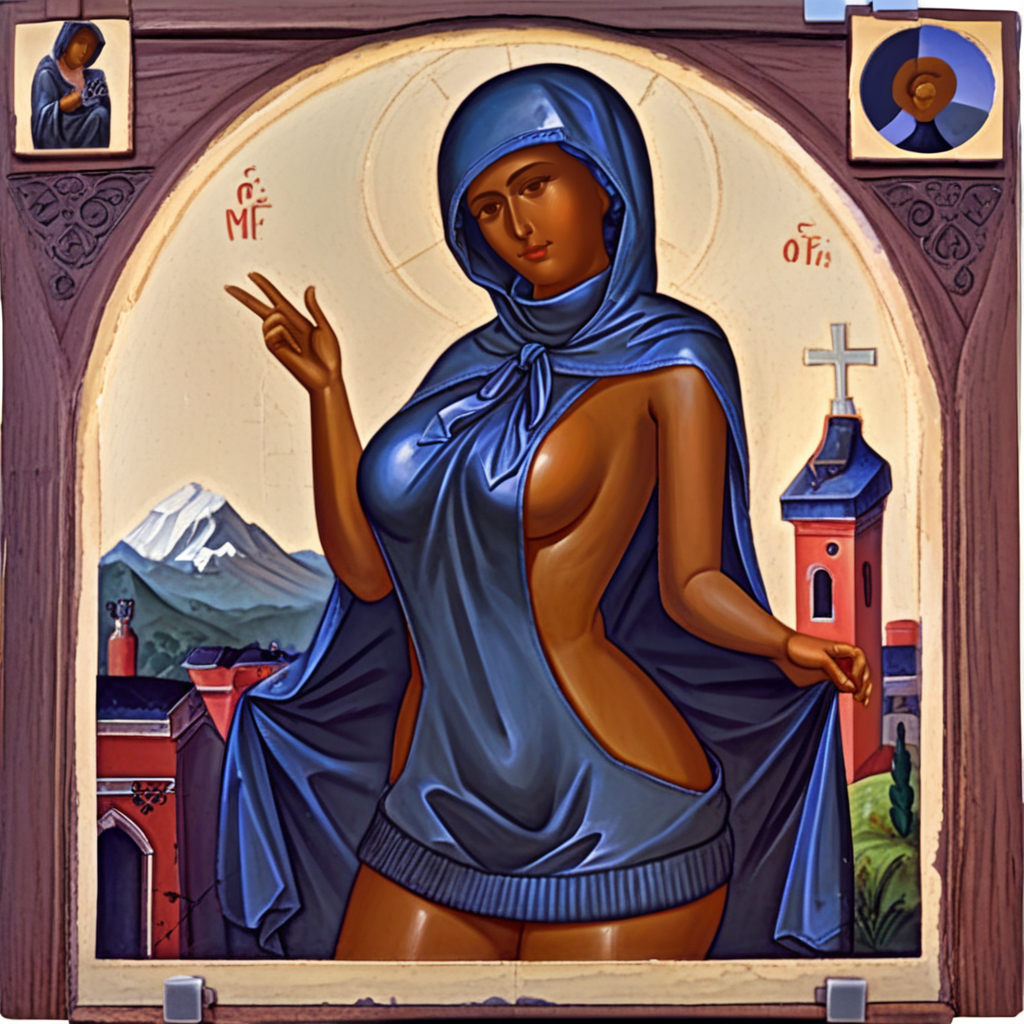 ai_generated blasphemy christianity milf orthodox_christianity peace_sign tanned_skin virgin_killer_sweater virgin_mary