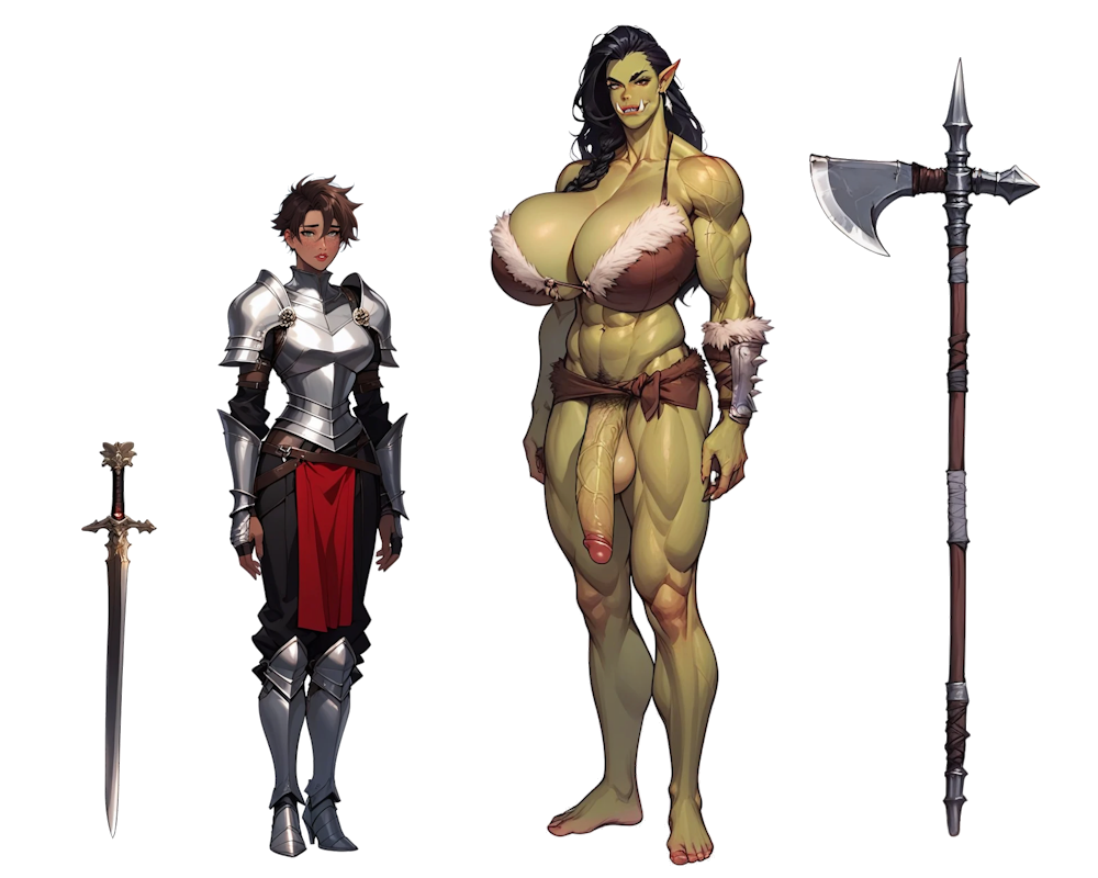 1futa 1girl abs ai_assisted ai_generated armor armored_female axe barbarian biceps big_breasts black_hair breasts_bigger_than_head brown_hair character_sheet exposed_penis fantasy female female_human female_knight freckles front_view full_body fully_clothed_female fur_trim futa_with_female futanari green_skin height_difference huge_balls huge_breasts huge_penis human_female hung_futanari knight large_balls large_breasts large_penis larger_futanari light-skinned_female light_skin loincloth long_hair long_penis looking_at_viewer massive_breasts medium_breasts melee_weapon muscular muscular_futanari muscular_thighs orc orc_futanari original_characters petite_female pixie_cut plain_background polearm pubic_hair short_hair side_by_side size_comparison size_difference smaller_female sword tanned_female tomboy top_heavy tusks veiny_penis warrior weapon white_background