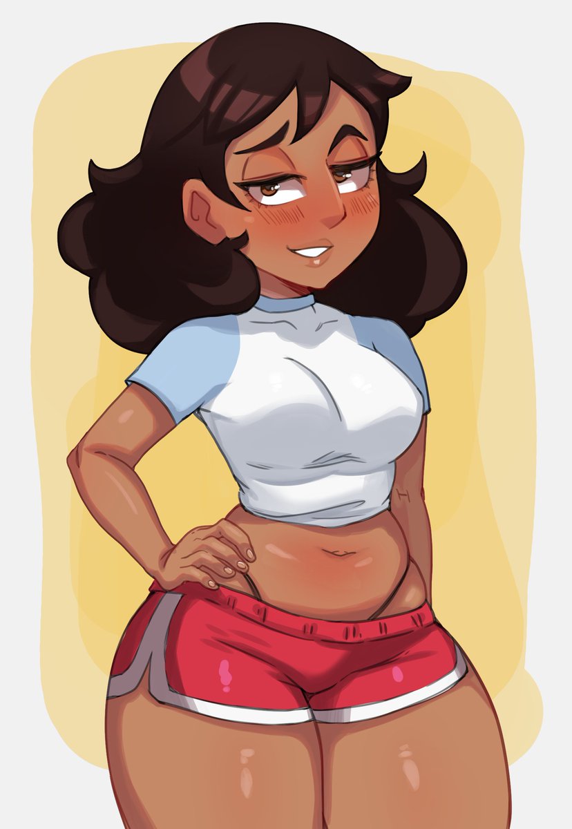 1girls, black hair, booty shorts, connie maheswaran, dark skin, dark-skinned female, dolphin shorts, female, female focus, female only, long hair, looking at viewer, ronmeruart, solo, solo female, solo focus, steven universe