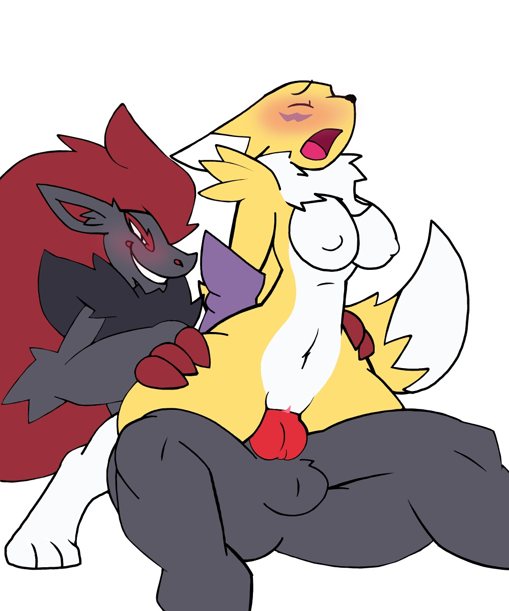 1boy 1girls anal anthro armwear balls blush canine claws closed_eyes crossover digimon female female_anthro female_penetrated femsub fluffy fox fur furry furry_only grey_fur hair johnithanial knot male male/female male_penetrating male_penetrating_female male_pokemon male_pokemon/female_anthro male_zoroark maledom mammal naked nintendo nude pokémon_(species) pokemon pokemon_(species) pussy renamon sex tail vaginal_penetration video_games zoroark