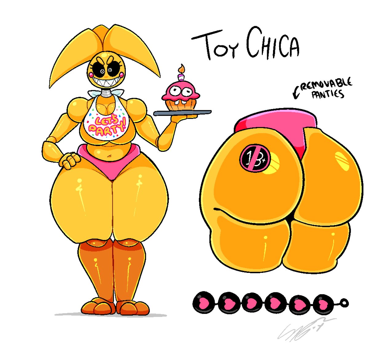 18+ adults only sign, anal beads, animatronic, animatronic female, beakless, chicken, chicken girl, cupcake (fnaf), female, five nights at freddy's, five nights at freddy's 2, fnaf, lab18subfloor, phasianid, robot, robot girl, scottgames, solo, toy chica (fnaf), yellow, yellow skin